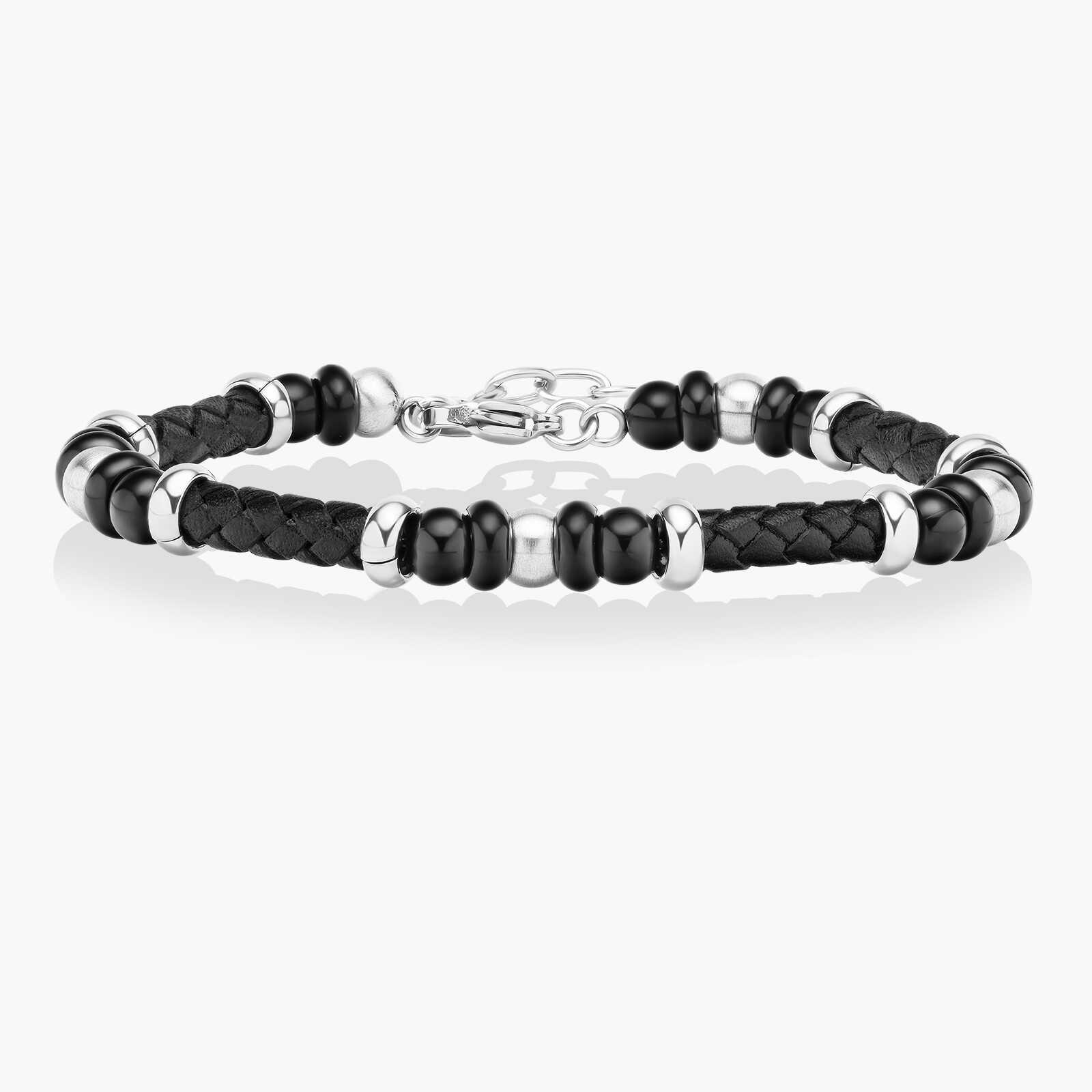 צמיד לגבר ברק- עור, פלדה ואבני אגת