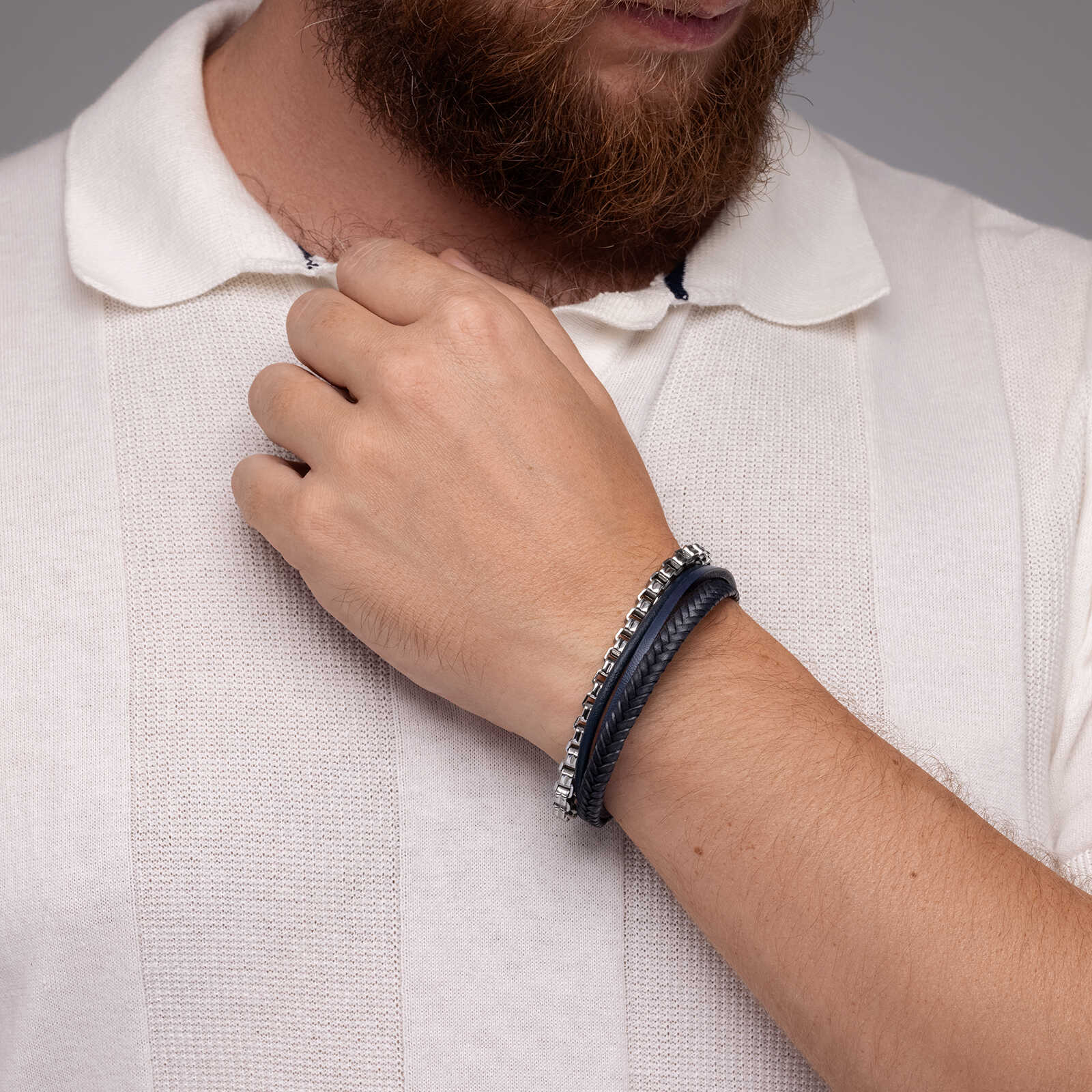 צמיד לגבר אלעד- עור ופלדה