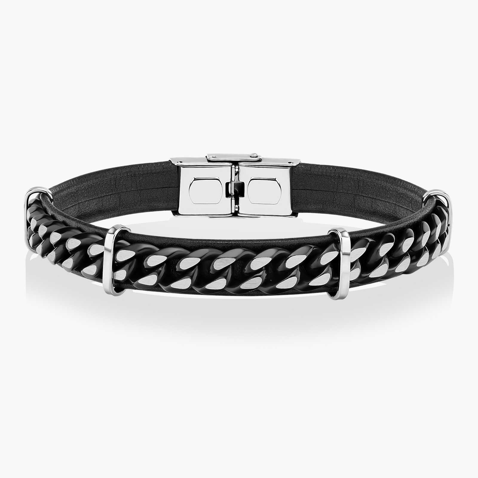 צמיד לגבר סהר- עור ופלדה