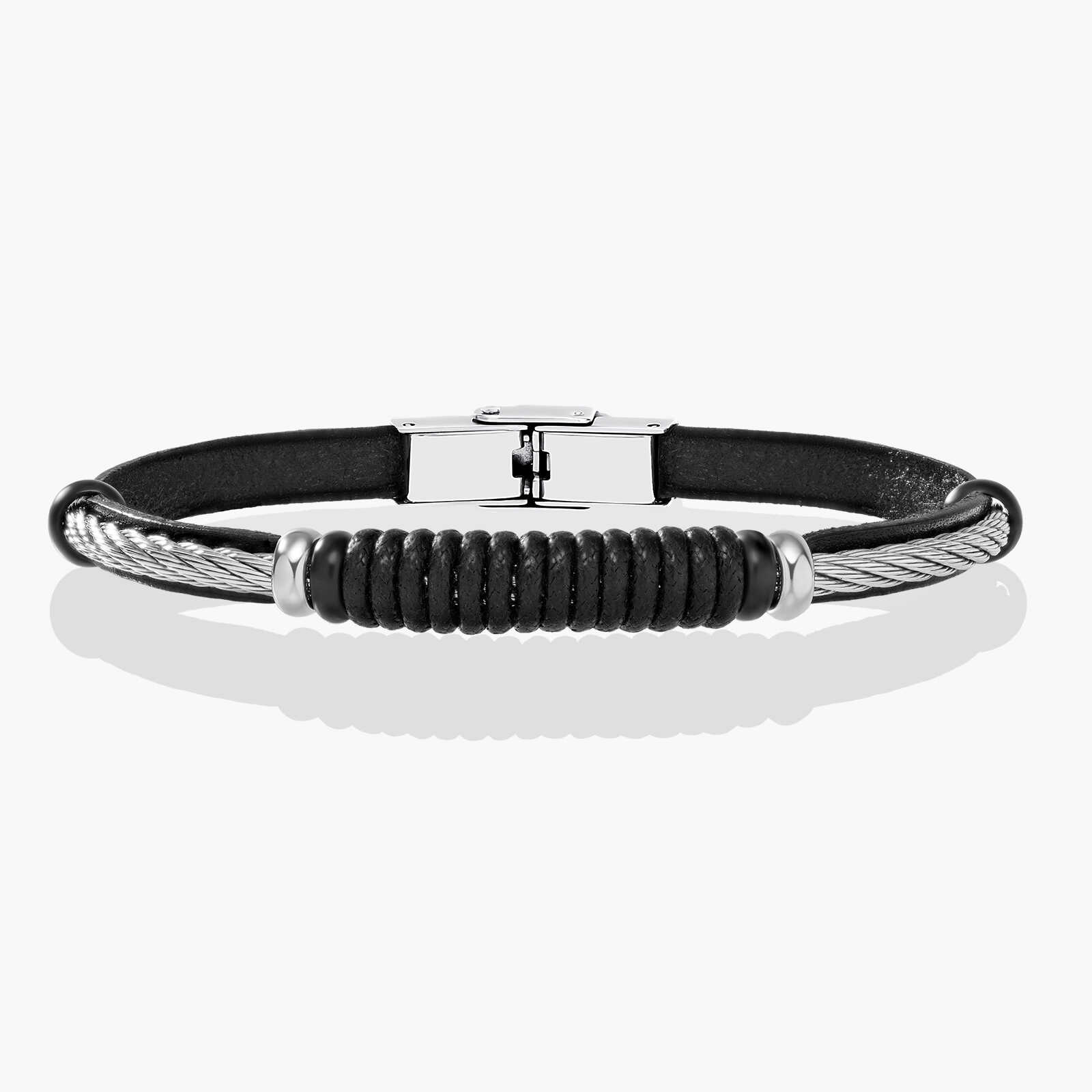 צמיד לגבר עידו - עור, פלדה ופוליאסטר