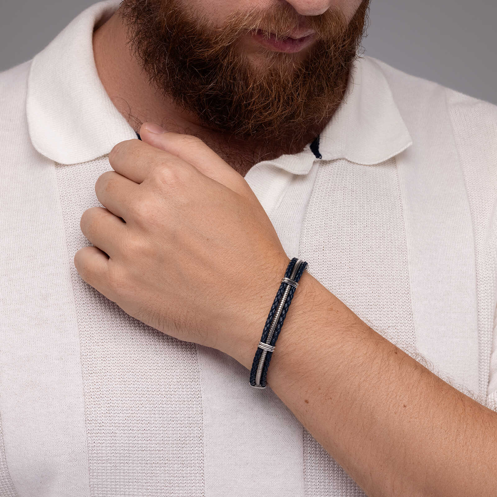 צמיד לגבר- ברק עור ופלדת אל חלד