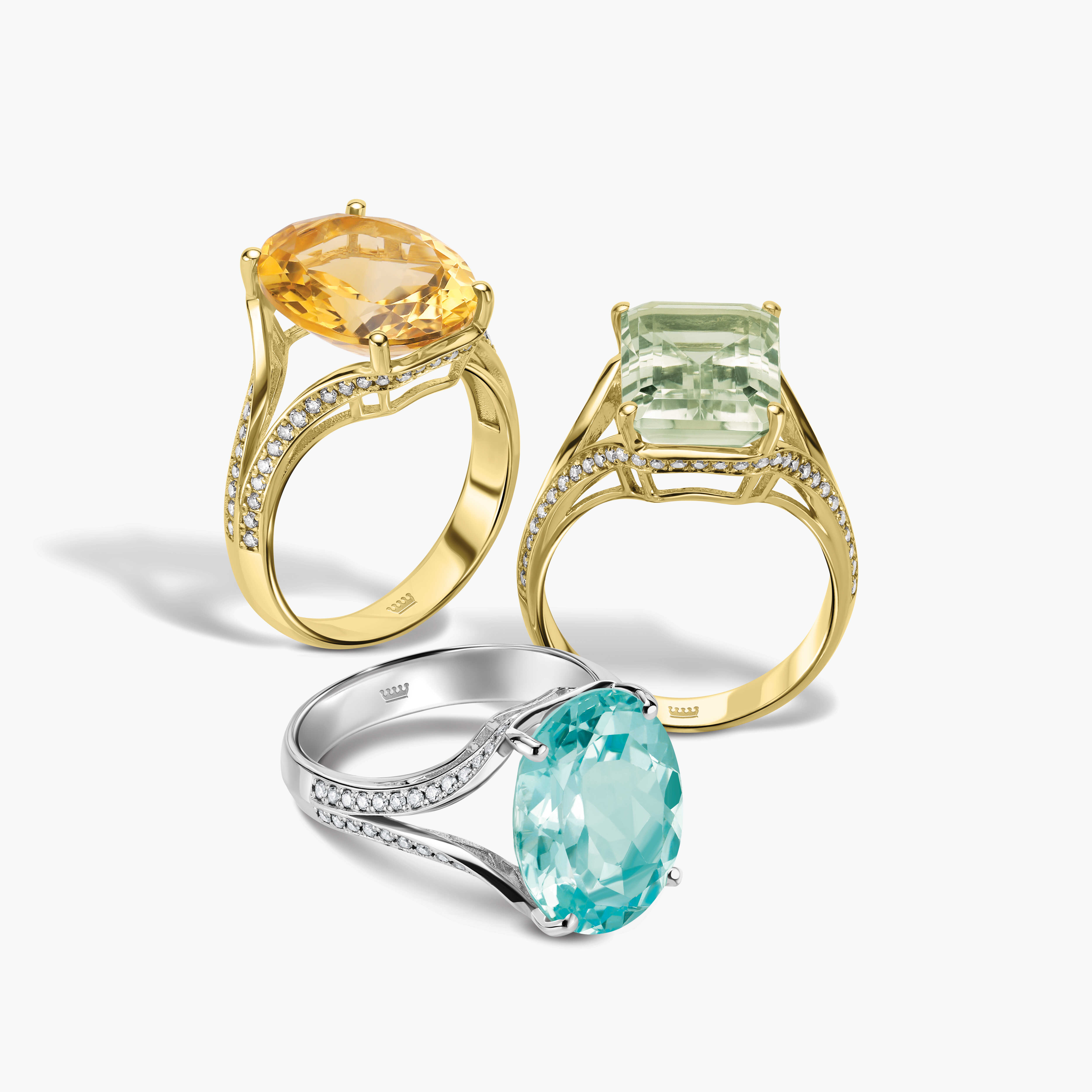 טבעת זהב משובצת גרין אמטיסט ויהלומים