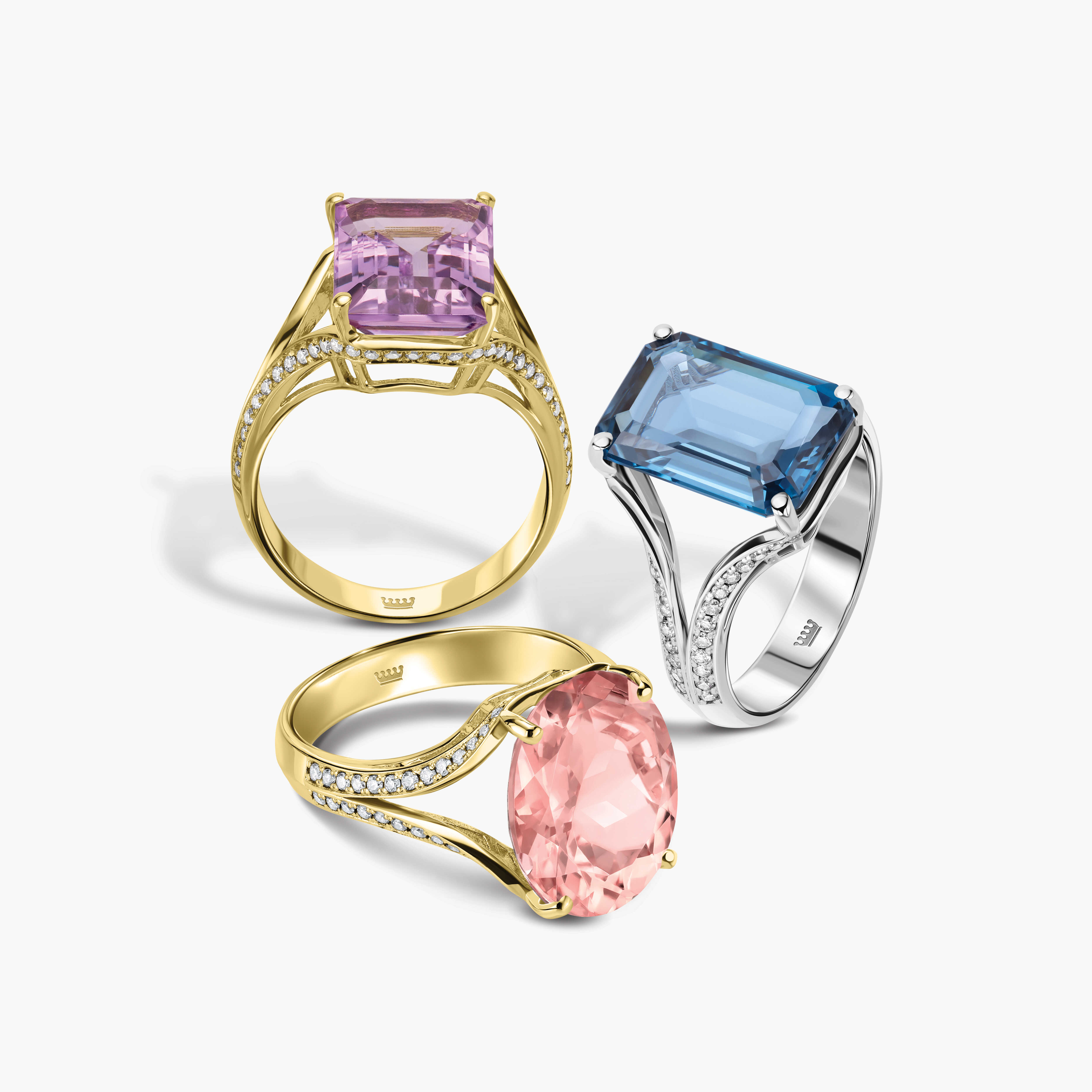 טבעת זהב משובצת אמטיסט ויהלומים