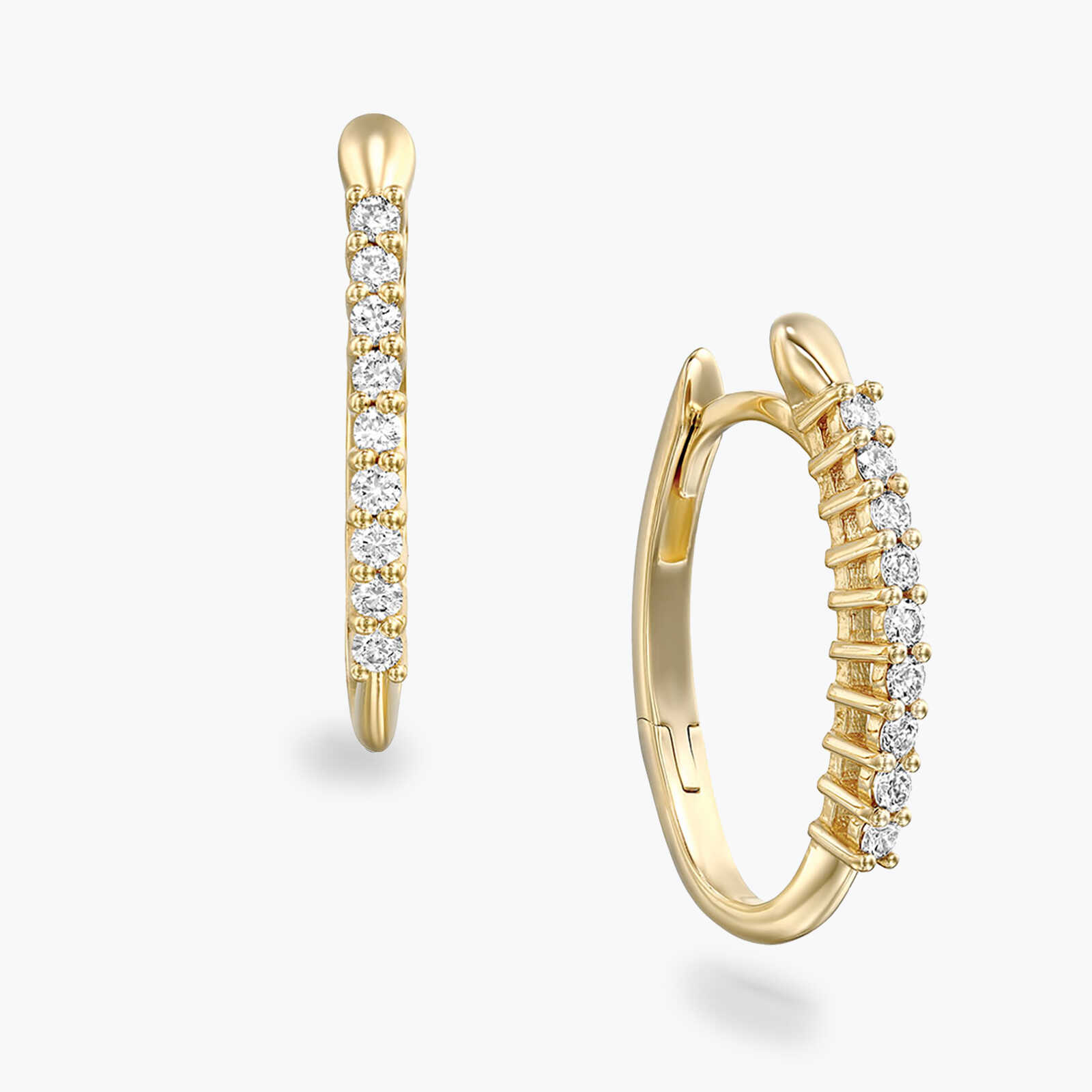 עגיל זהב חישוקיים משובצים יהלומים