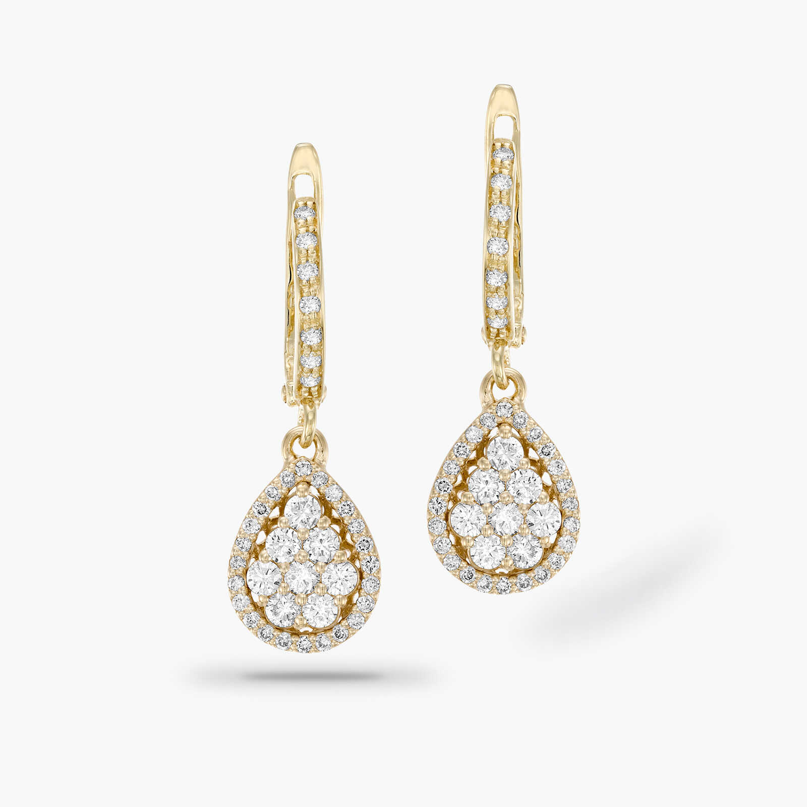 עגילי טיפה מזהב בשיבוץ יהלומים