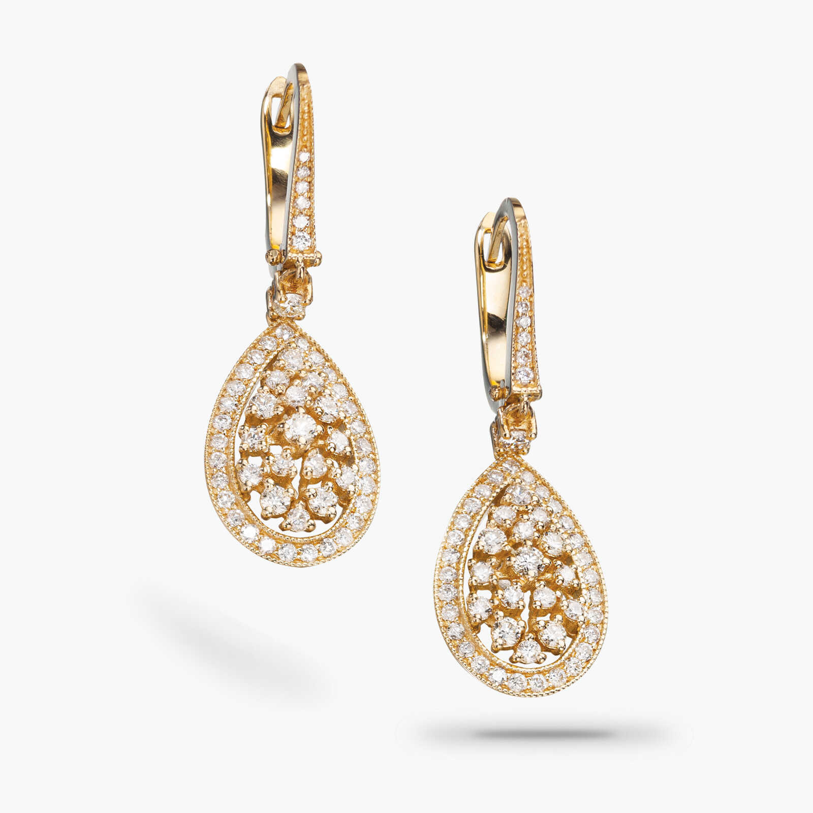 עגילי זהב טיפה משובצים קראט יהלומים