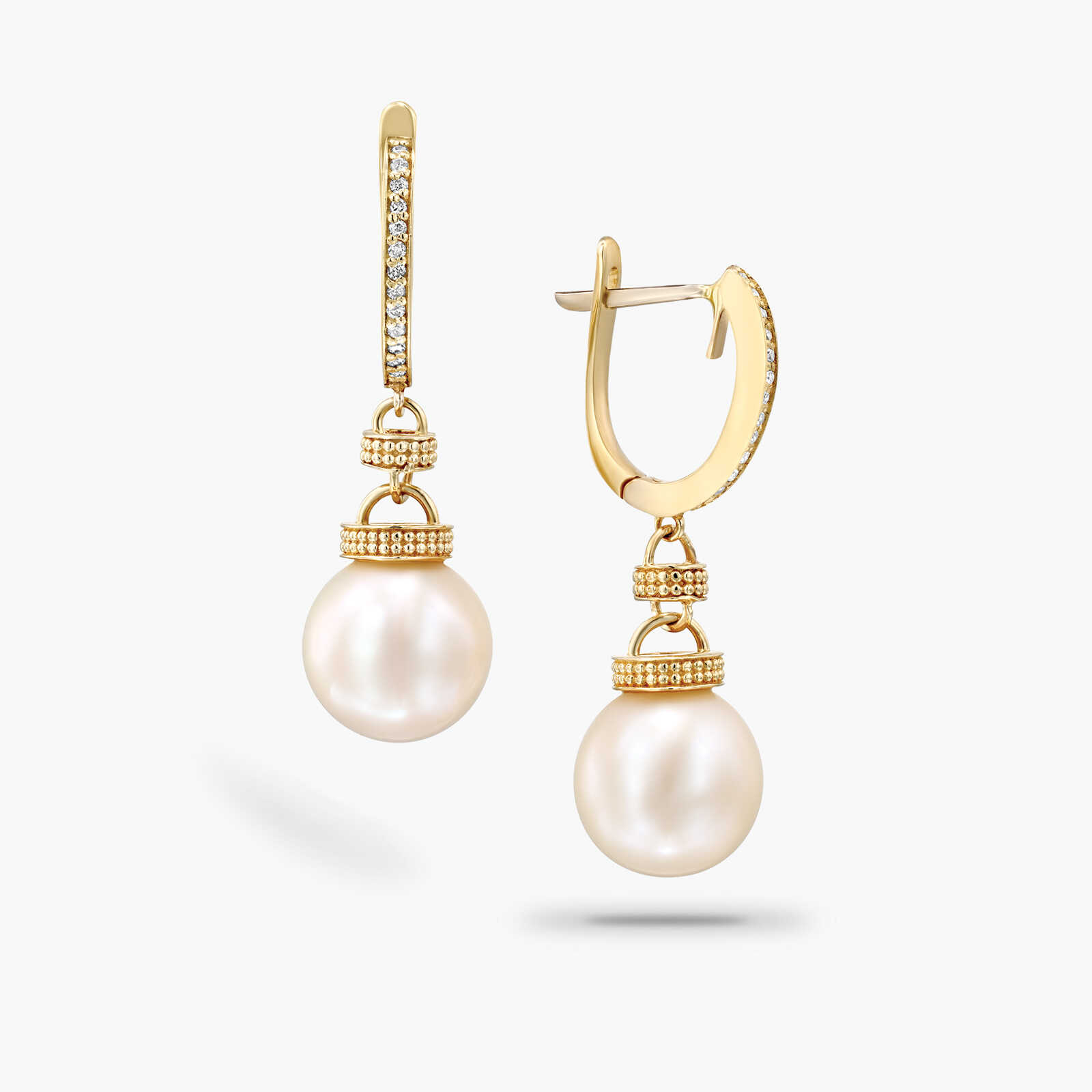 עגיל זהב פנינים ויהלומים