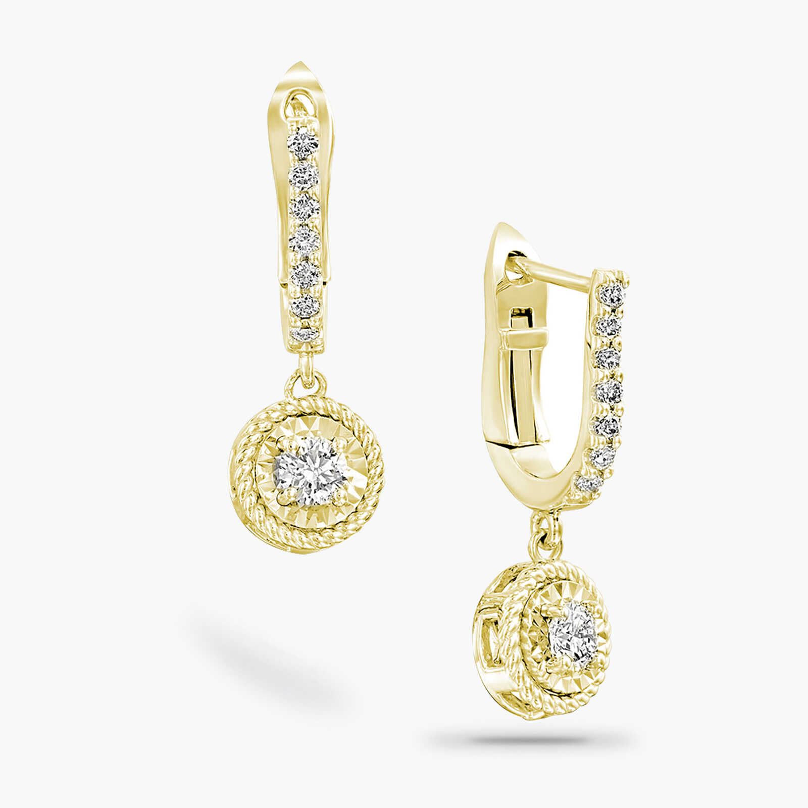 עגילי זהב דפני תלויים משובצים ביהלומים