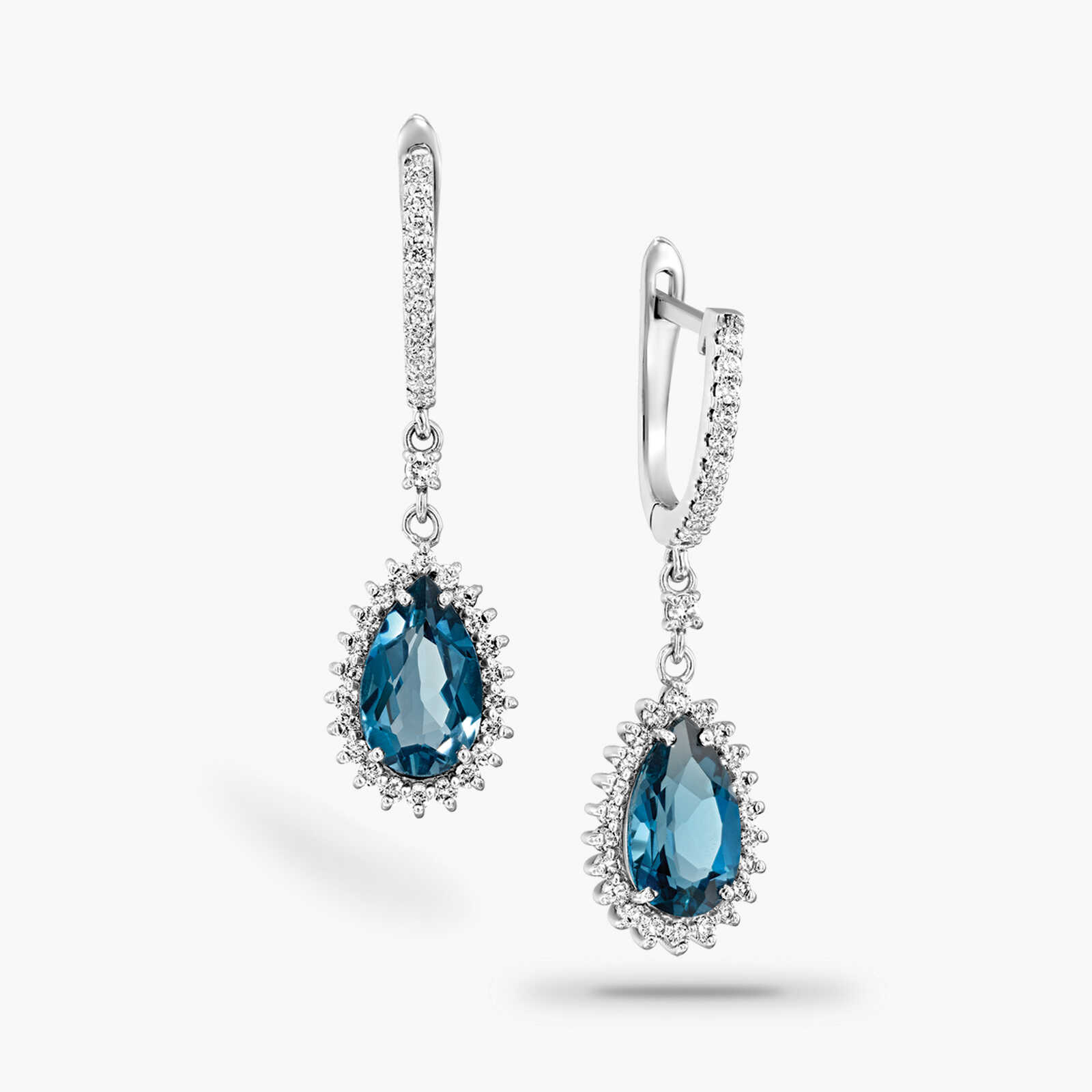 עגילי זהב משובצים אבני בלו לונדון ויהלומים