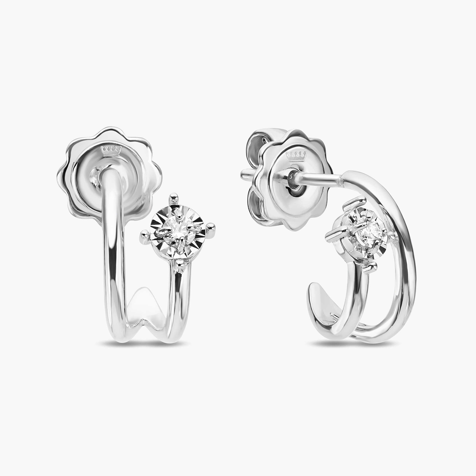 עגילי זהב משובצים יהלום סוליטר