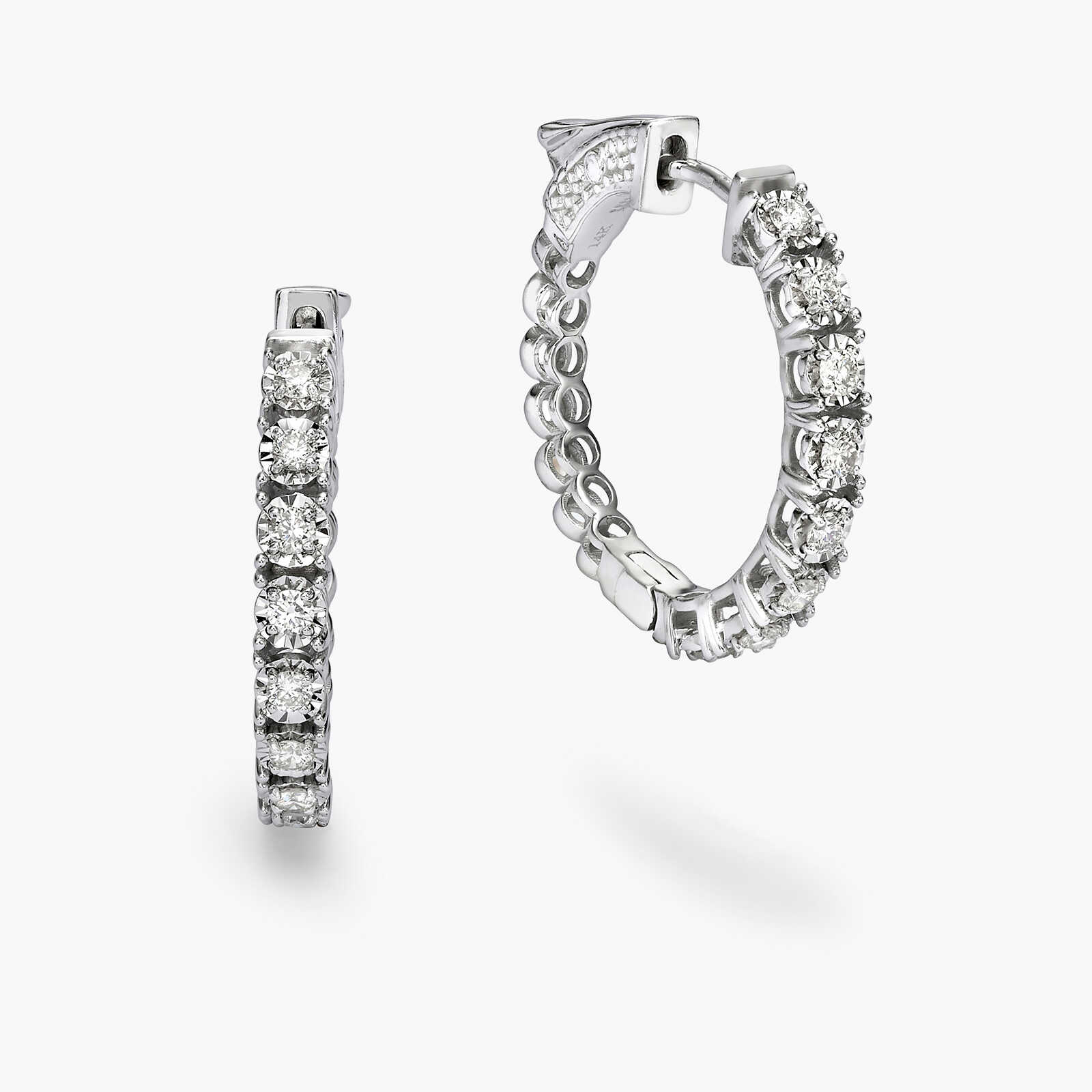 עגילי זהב חישוק משובצים יהלומים