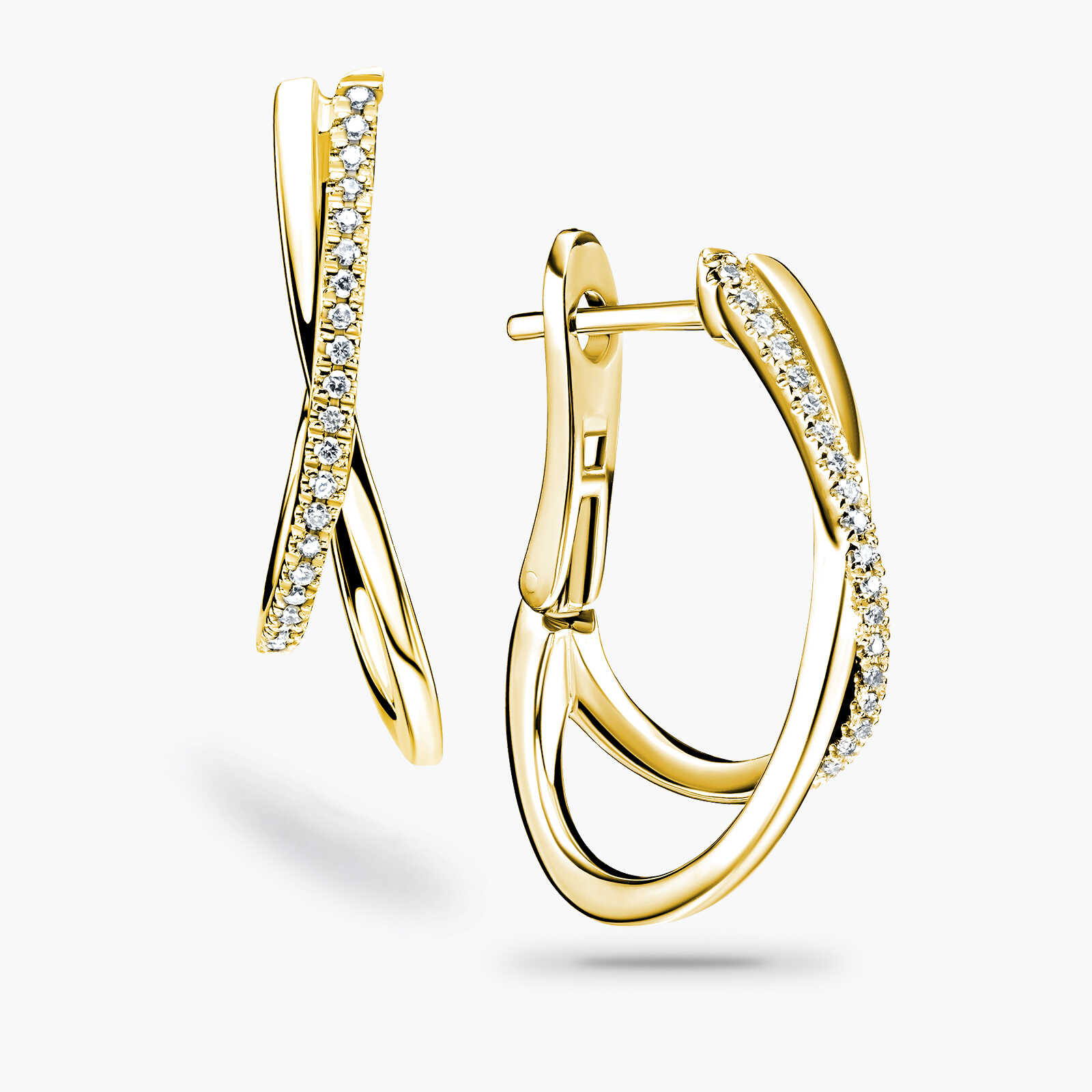 עגילי זהב כפולים משובצים יהלומים