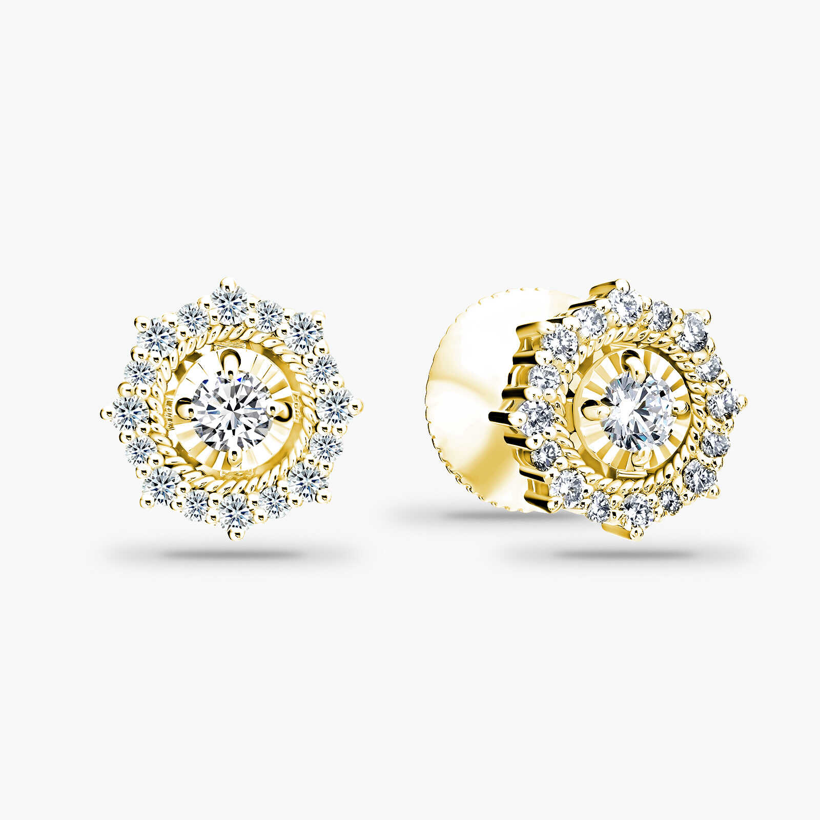 עגילי זהב צמודים בשיבוץ יהלומים