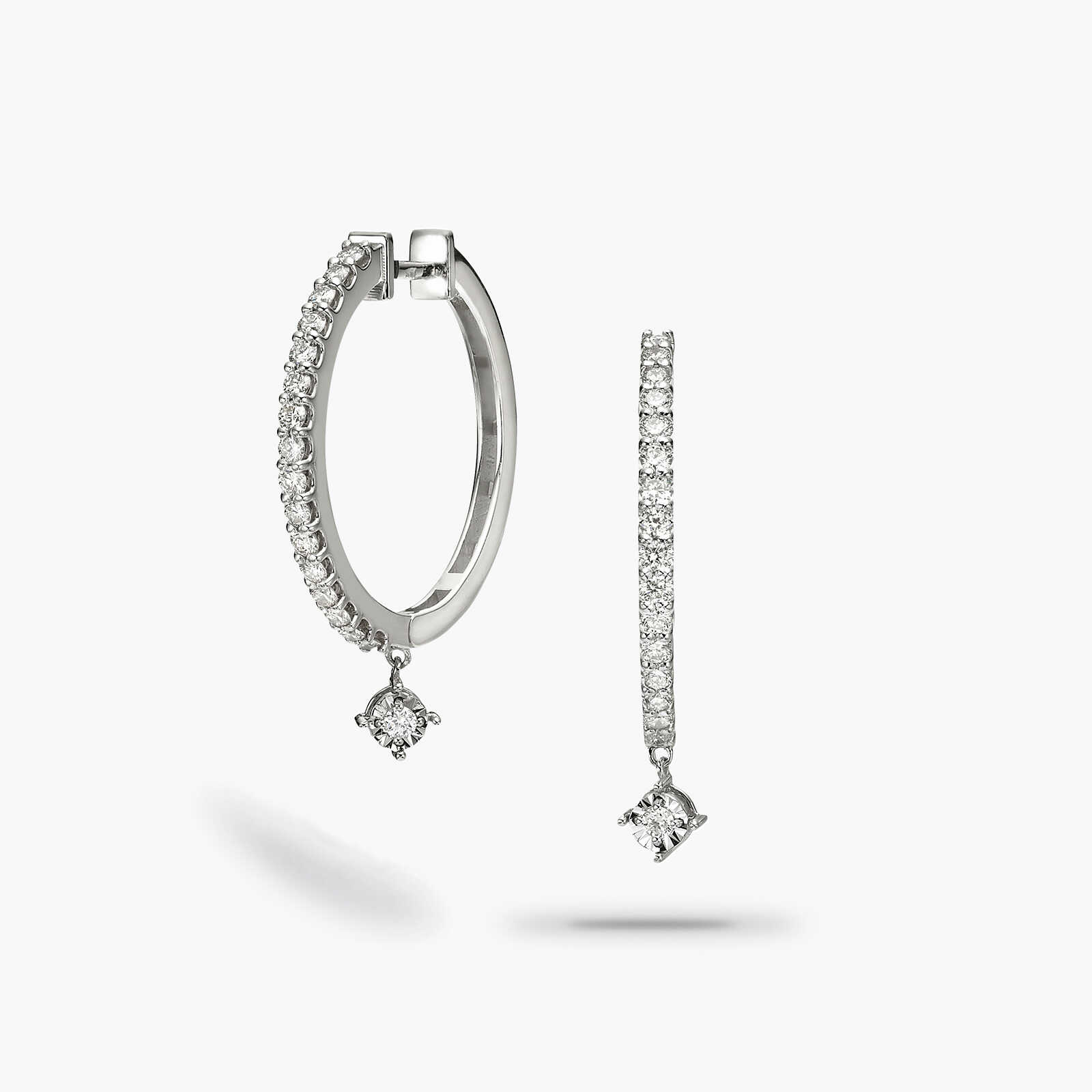 עגילי חישוק בזהב לבן משובצים ביהלומים