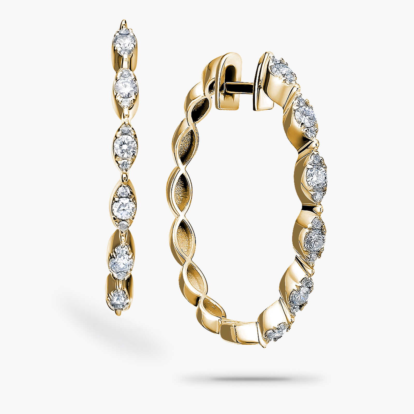 עגיל זהב חישוק משובצים יהלומים