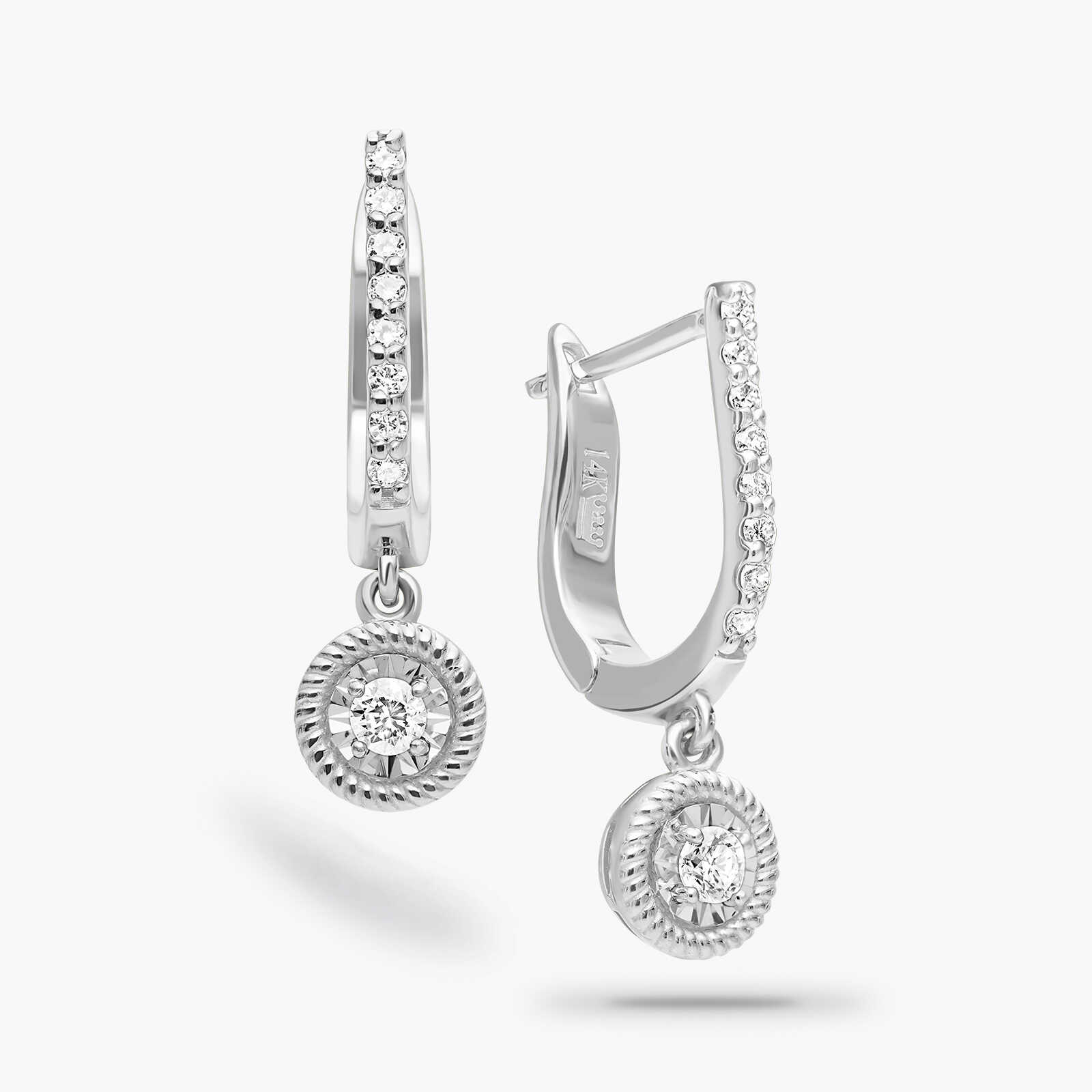 עגילי זהב תלוים משובצים יהלומים