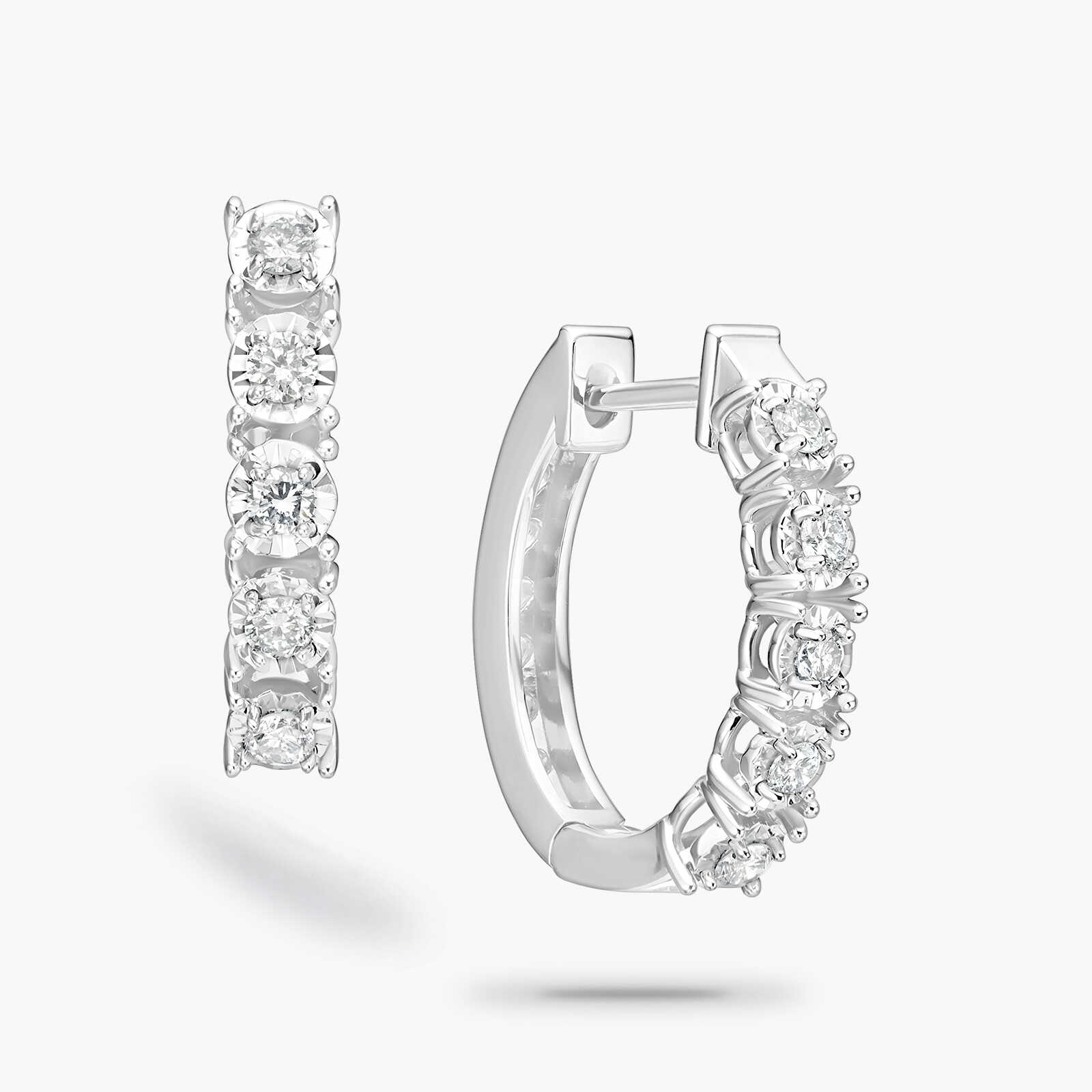 עגילי זהב חישוק משובצים 10 יהלומים