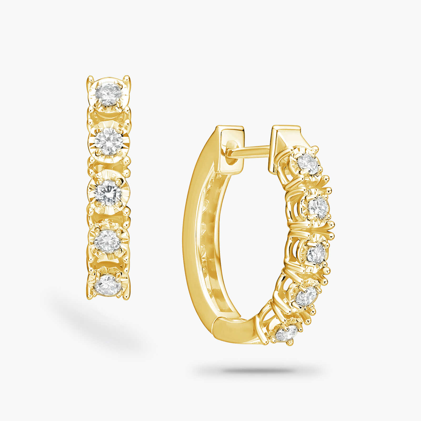 עגילי זהב חישוק משובצים 10 יהלומים