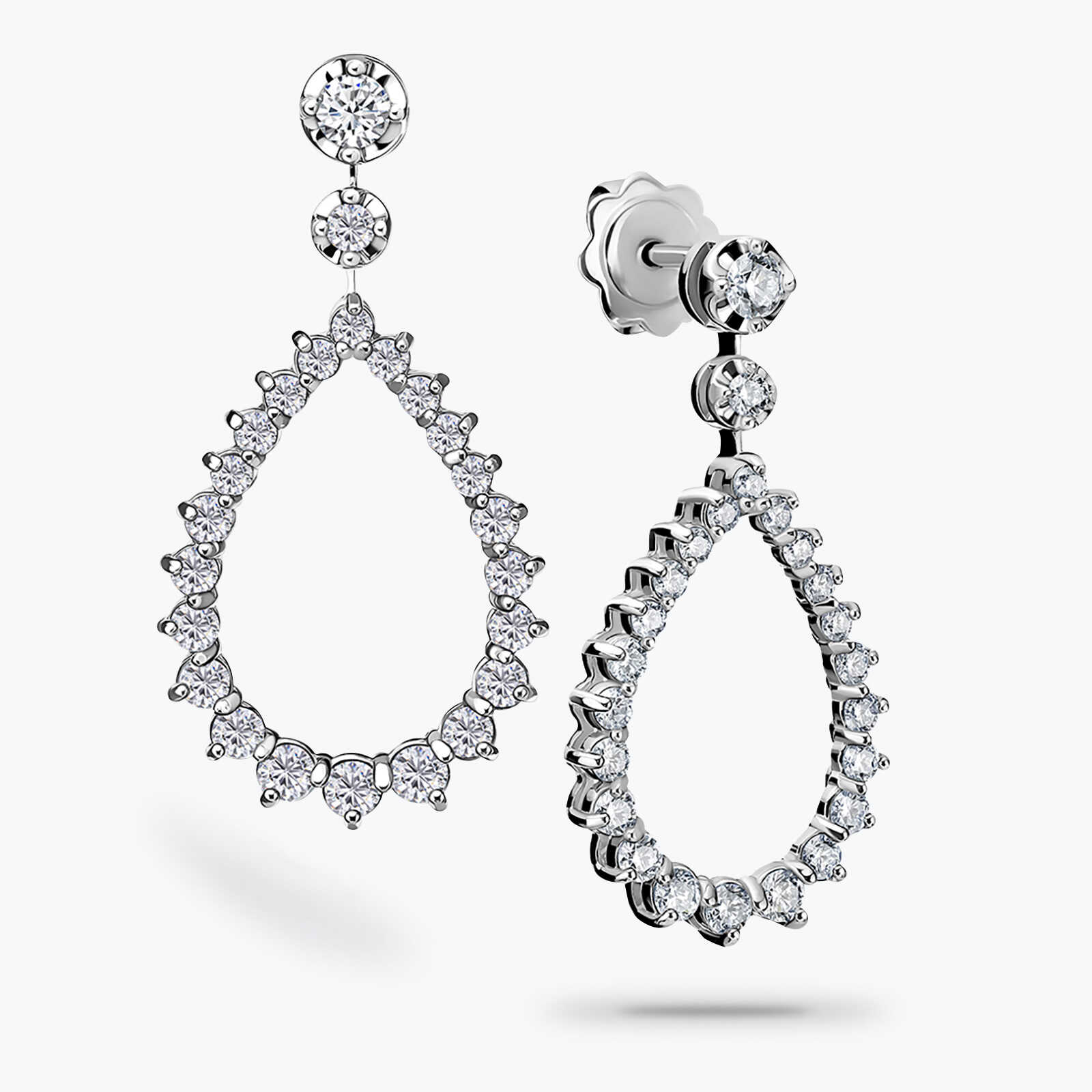 עגילי זהב טיפת יהלומים באורך 3.1 ס"מ