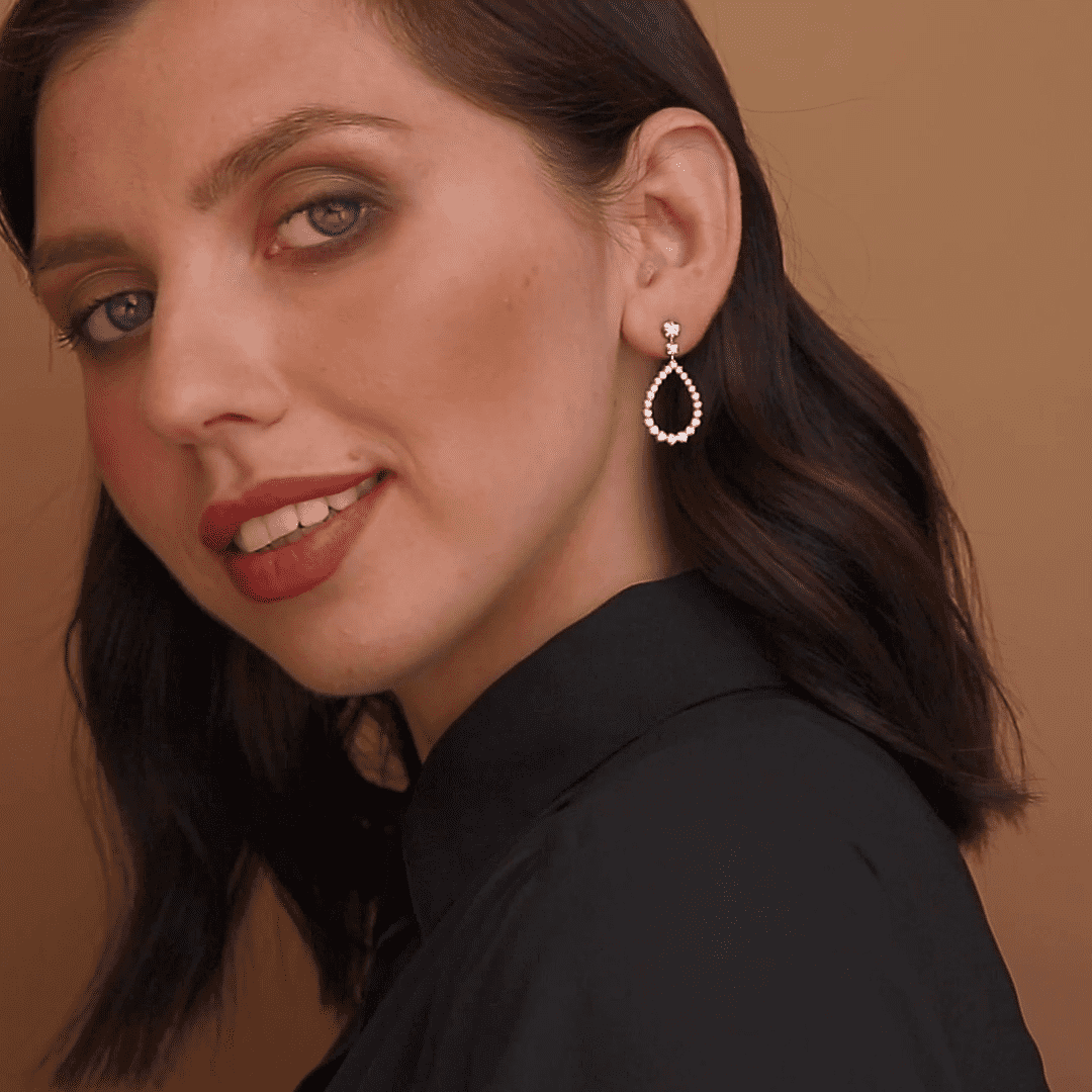 עגילי זהב טיפת יהלומים באורך 3.1 ס"מ