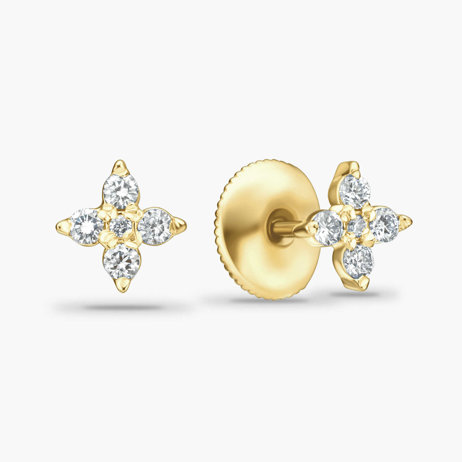 עגילי זהב בצורת פרח יהלומים