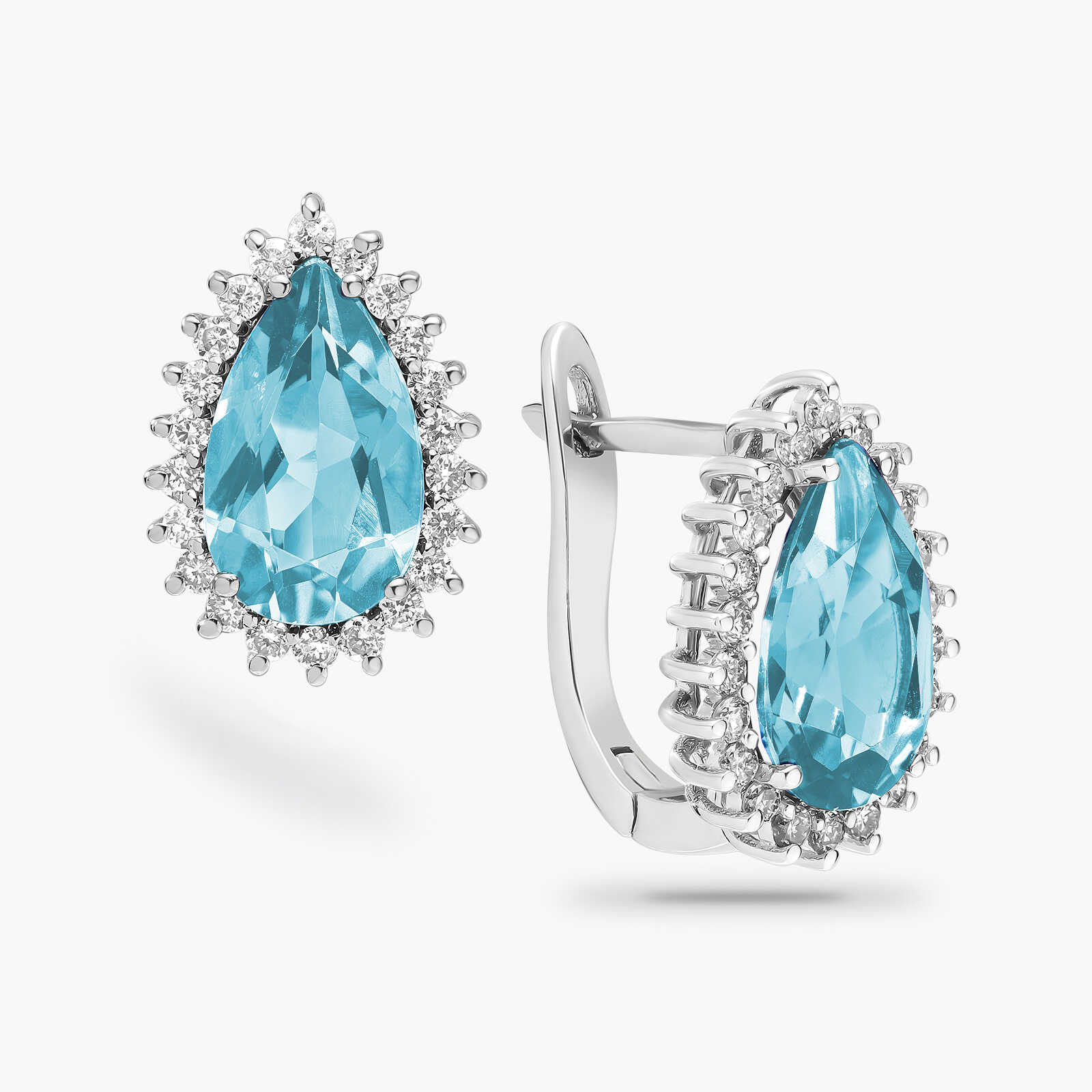 עגילי טיפה בשיבוץ יהלומים ובלו טופז