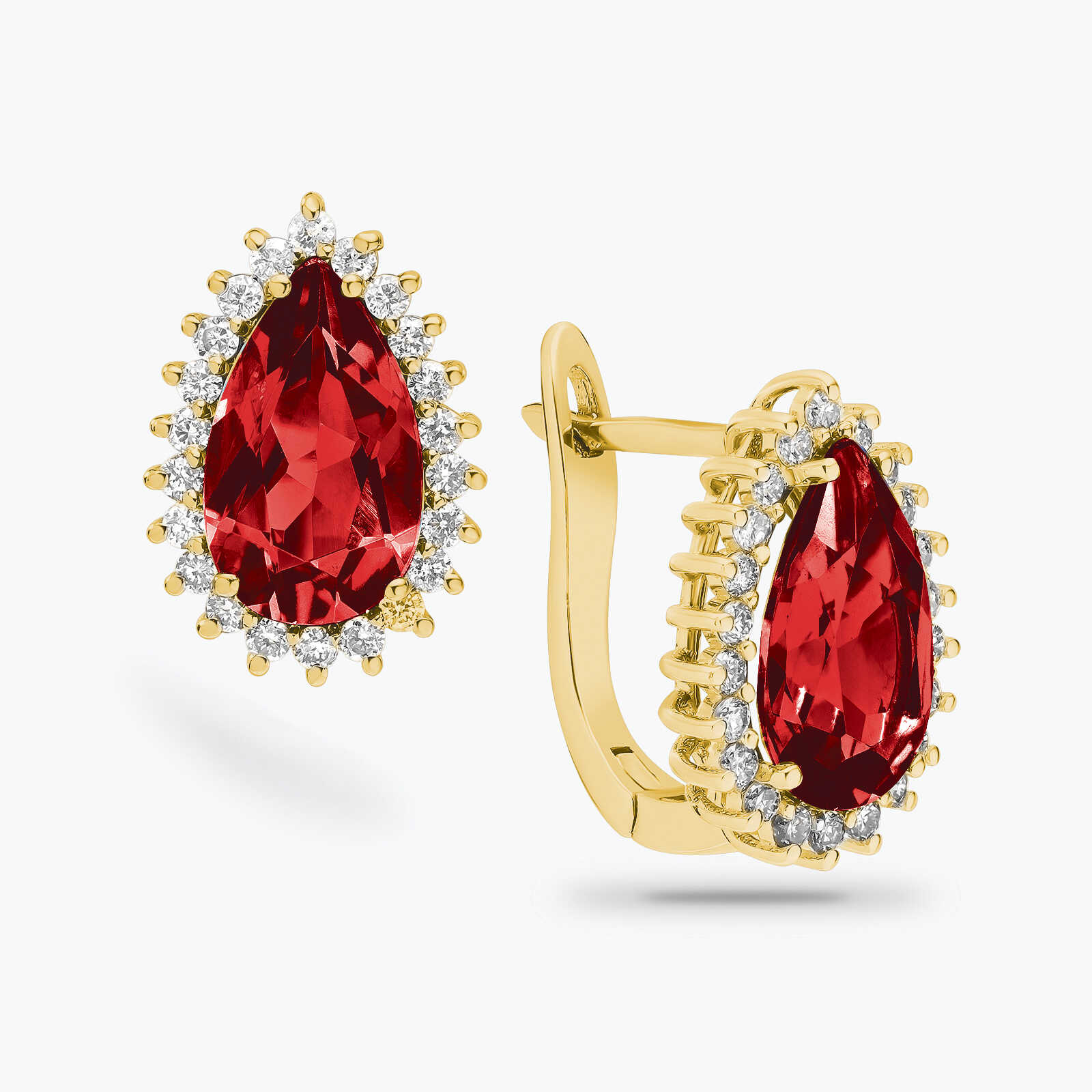 עגיל זהב בשיבוץ רובי גלס ויהלומים