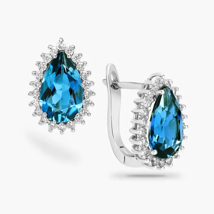 עגילי ים משובצים בלו לונדון ויהלומים