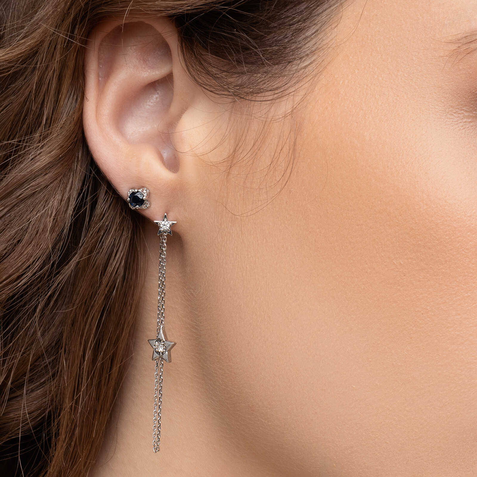 עגילי יהלומים Falling star