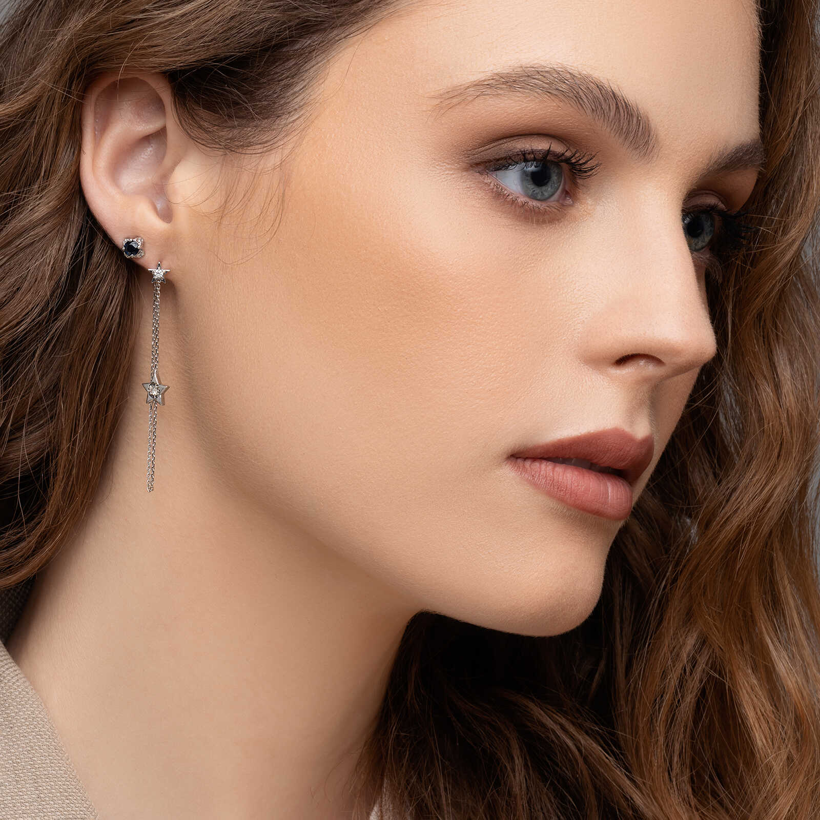 עגילי יהלומים Falling star