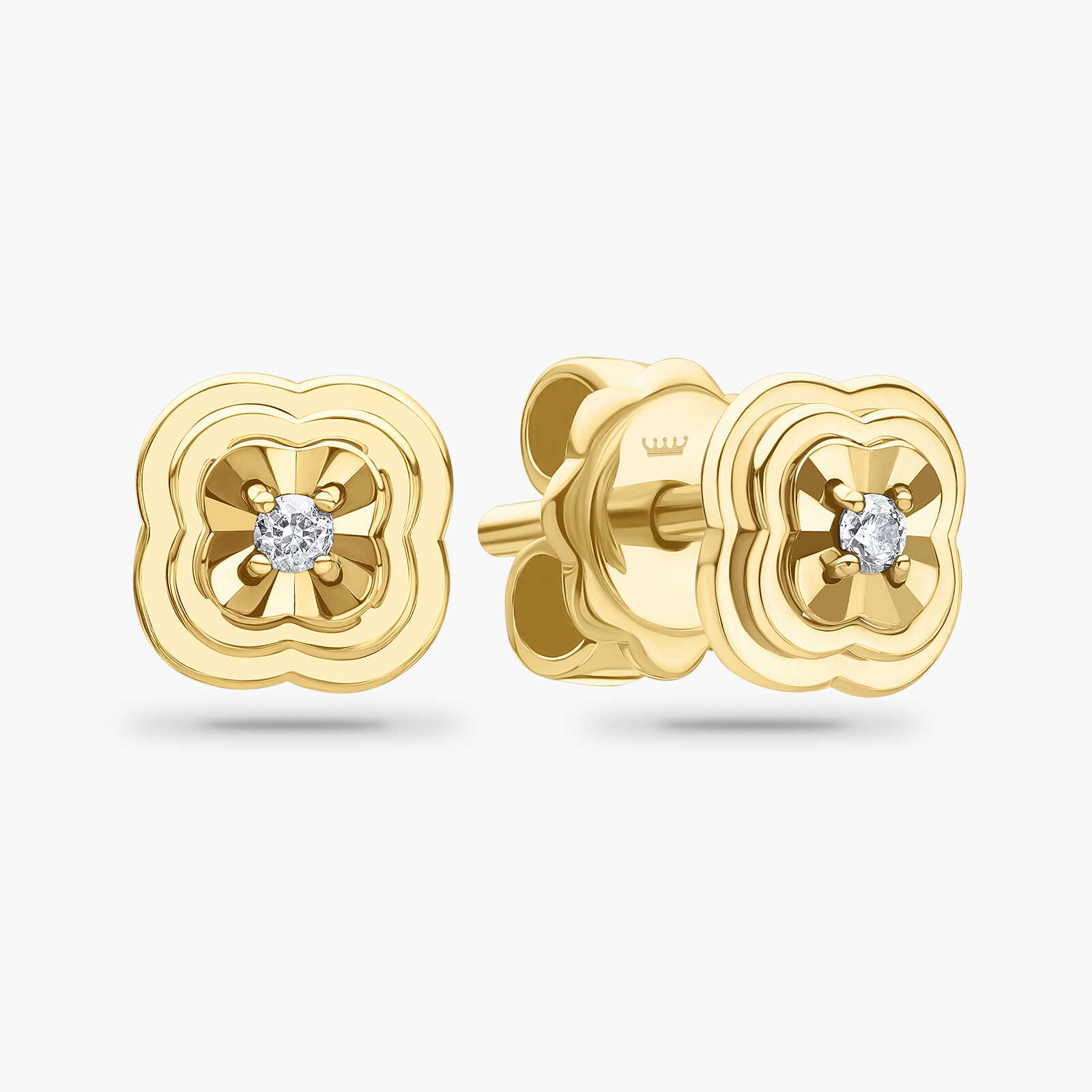 עגילי זהב בצורת פרח עם יהלומים