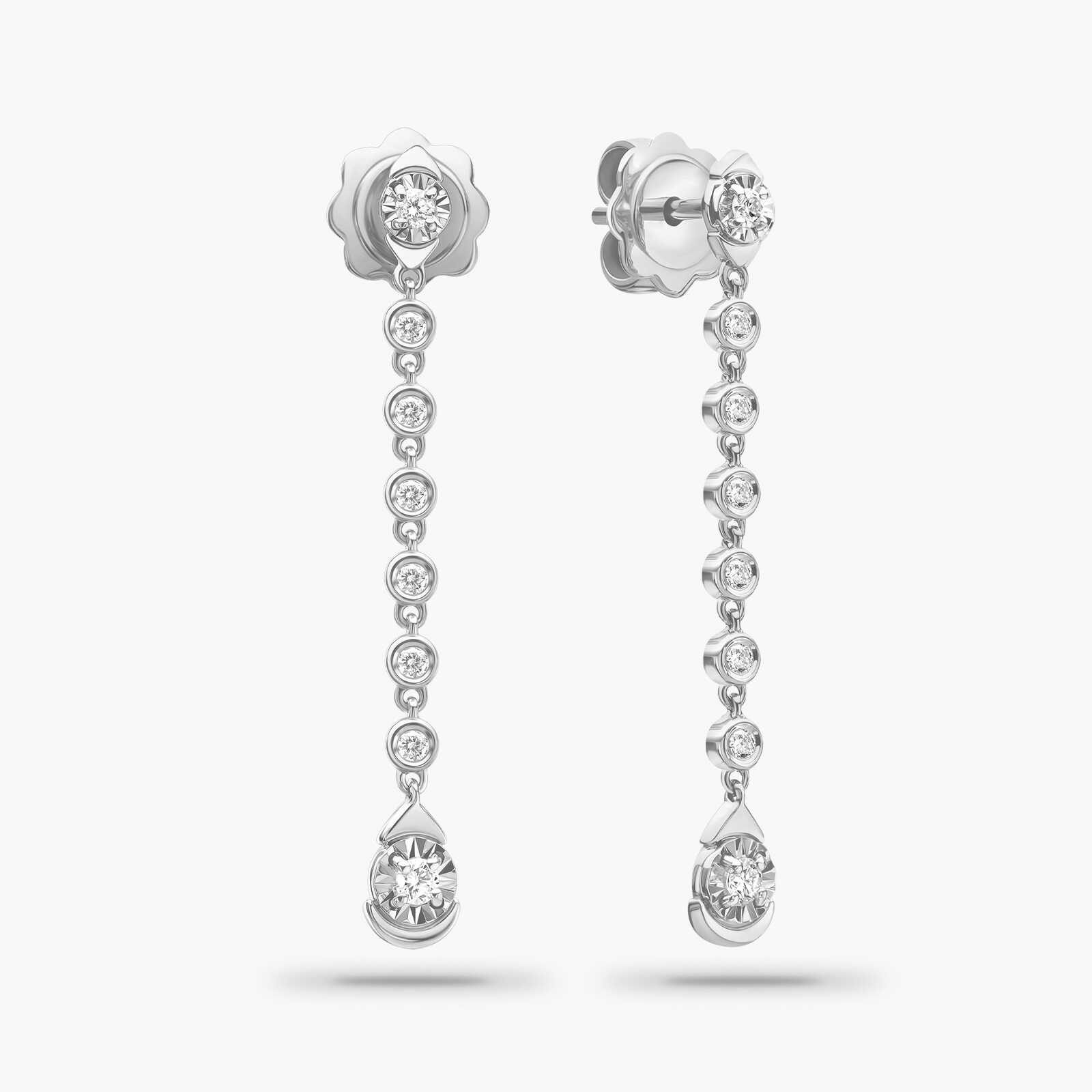 עגילי זהב תלויים בשיבוץ יהלומים ובאורך 3.4 ס"מ