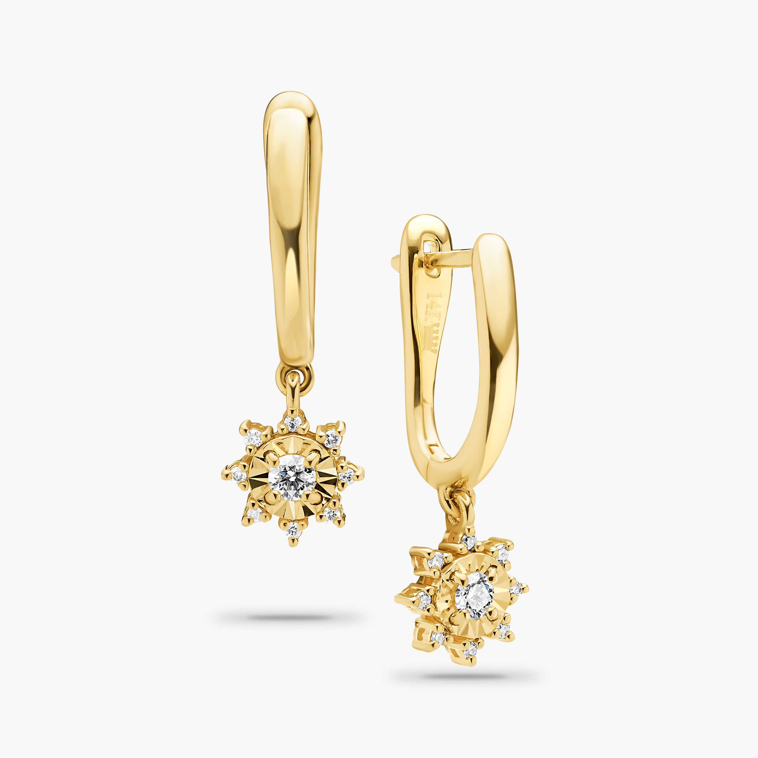 עגילי זהב שמש יהלומים