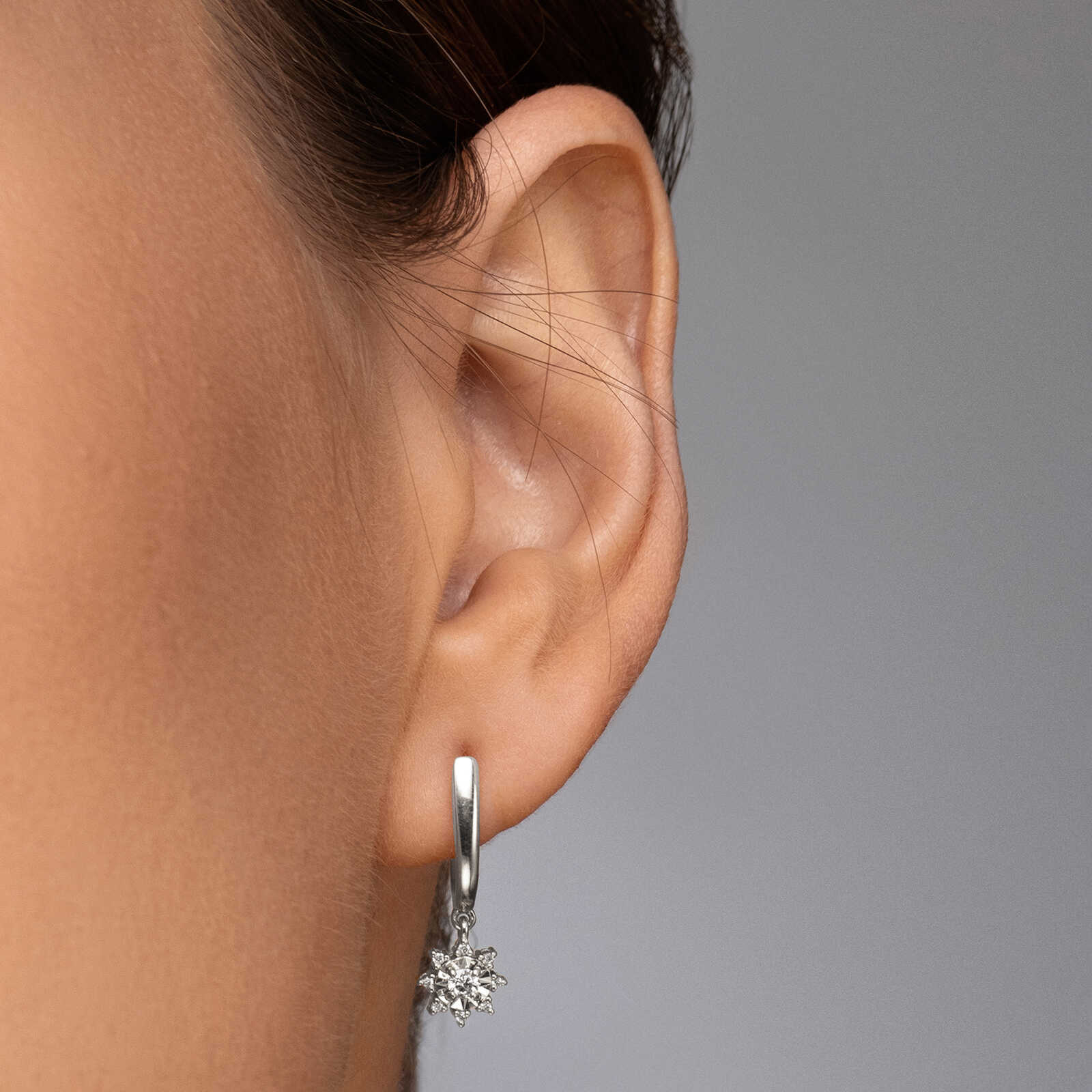 עגילי זהב שמש יהלומים