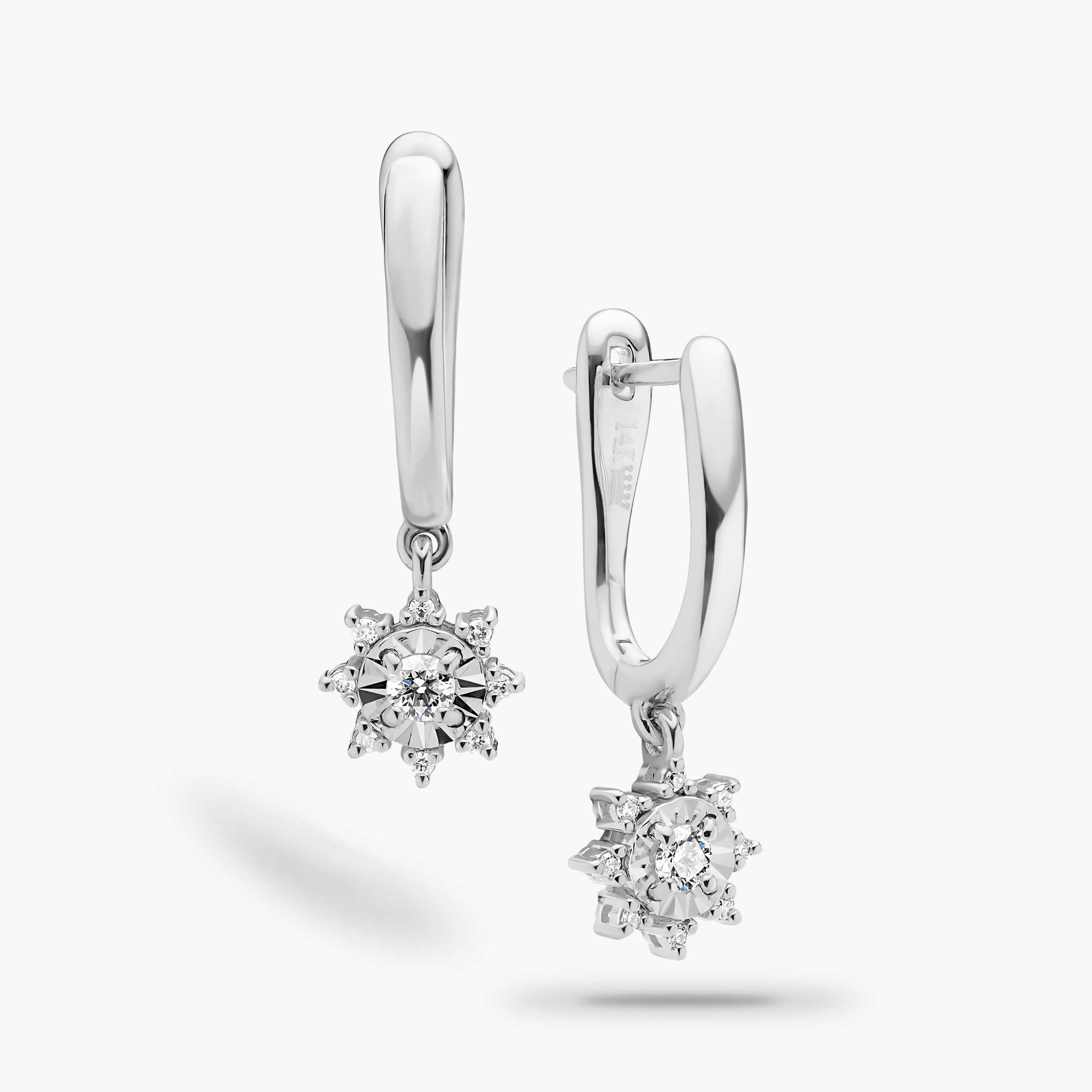 עגילי זהב שמש יהלומים