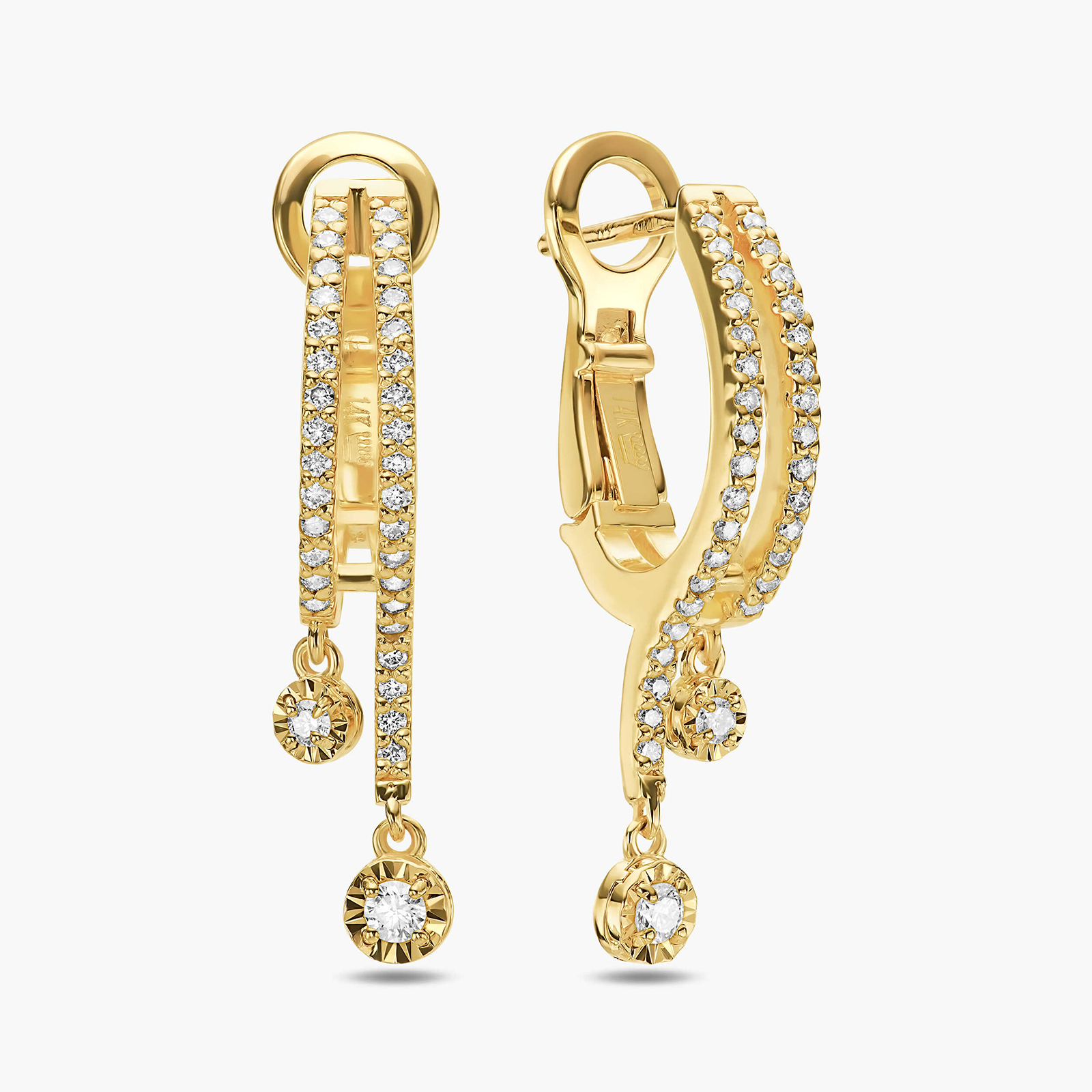 עגיל זהב חישוקיים בשיבוץ יהלומים