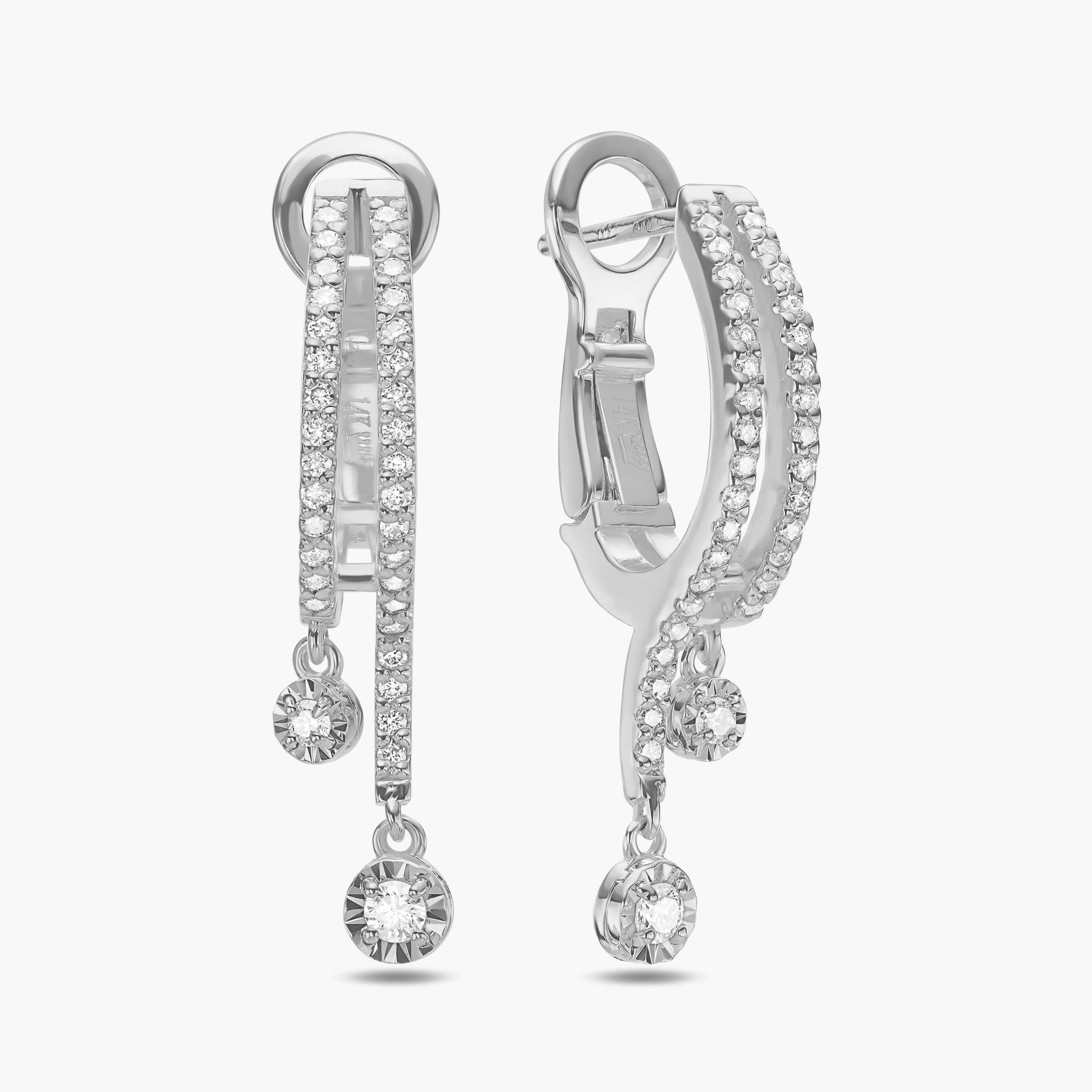 עגיל זהב חישוקיים בשיבוץ יהלומים