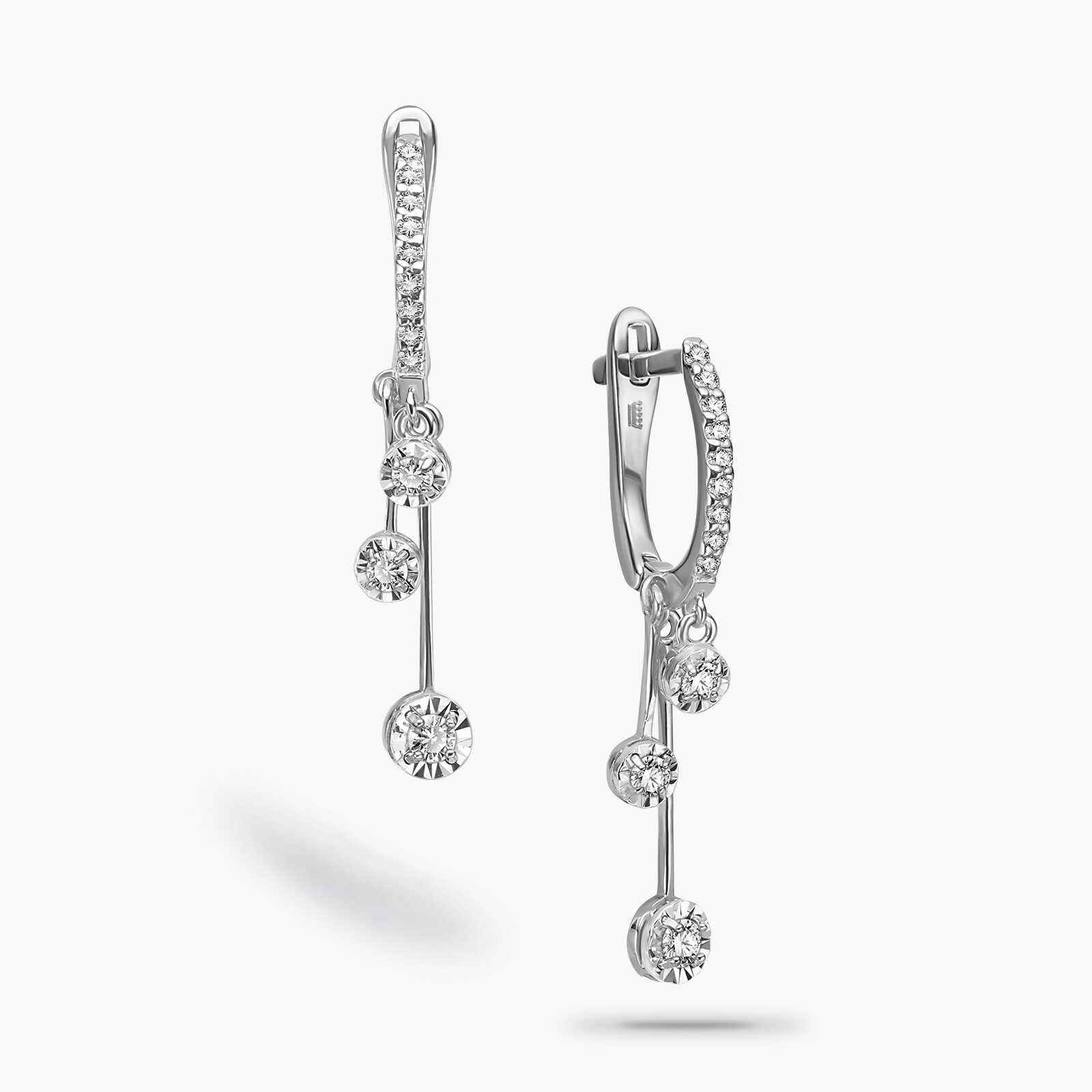 עגילי זהב בגובה משתנה משובצים יהלומים