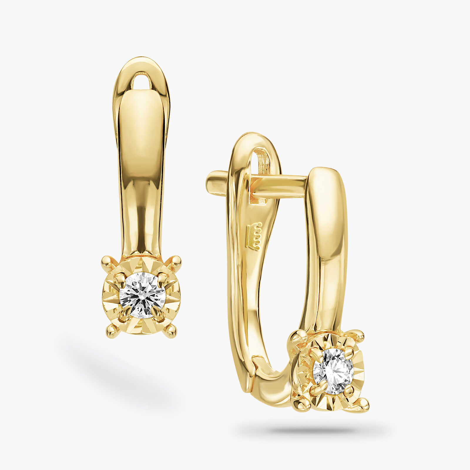 עגילי זהב תלויים משובצים יהלומים