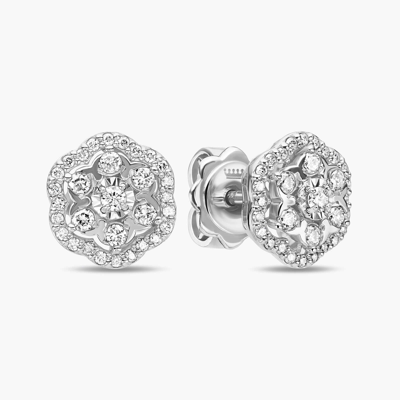 עגילי יהלומים בצורת פרח