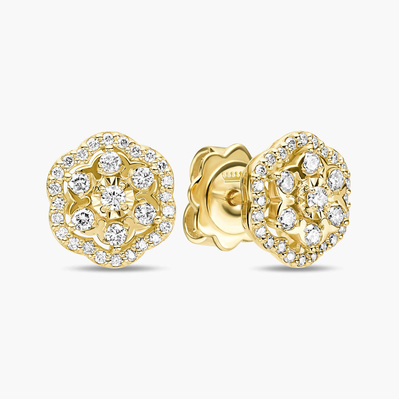 עגילי יהלומים בצורת פרח