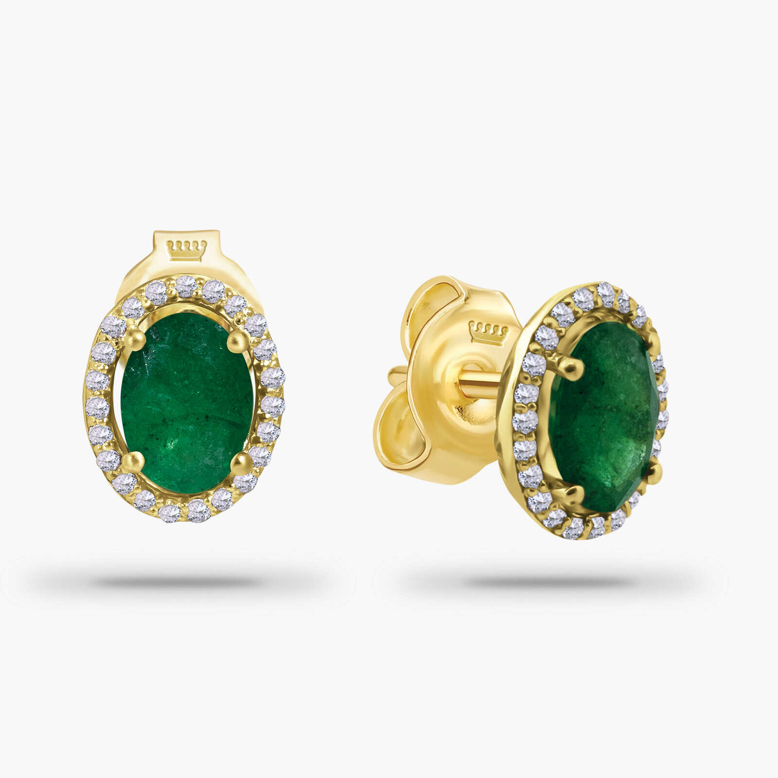 עגילי זהב צמודי אוזן משובצים יהלומים ואמרלד
