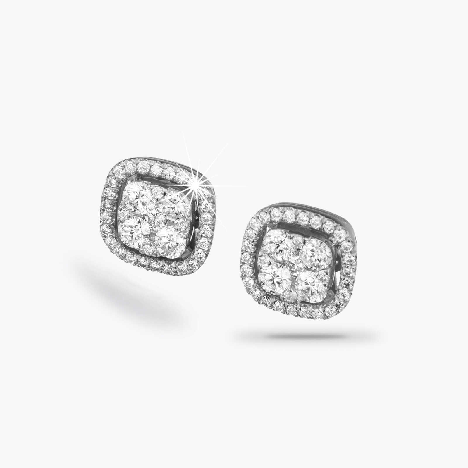 עגיל זהב מרובעים משובצים יהלומים