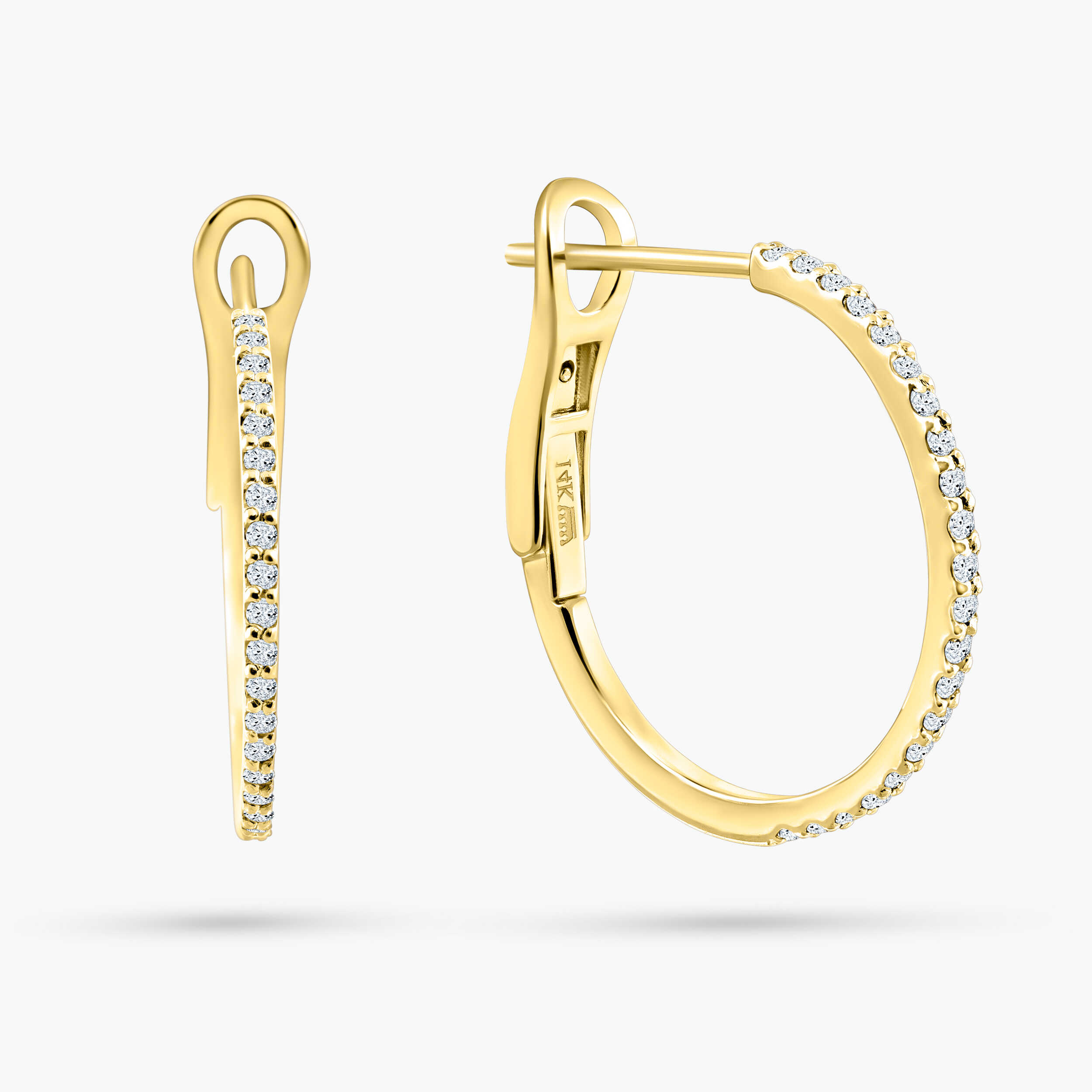 עגילי חישוק זהב 14K בעיצוב קלאסי משובץ יהלומים