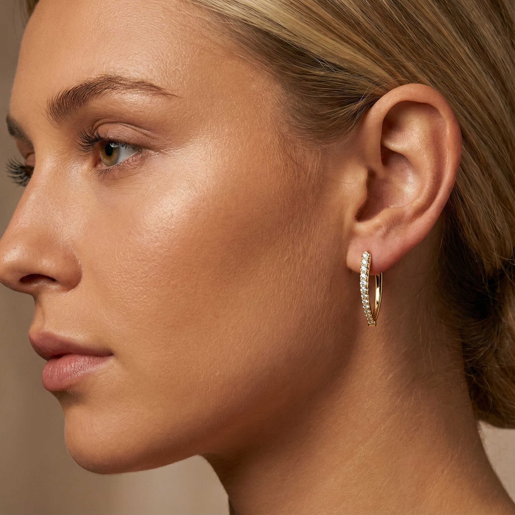 עגילי זהב 14K משובצים יהלומים