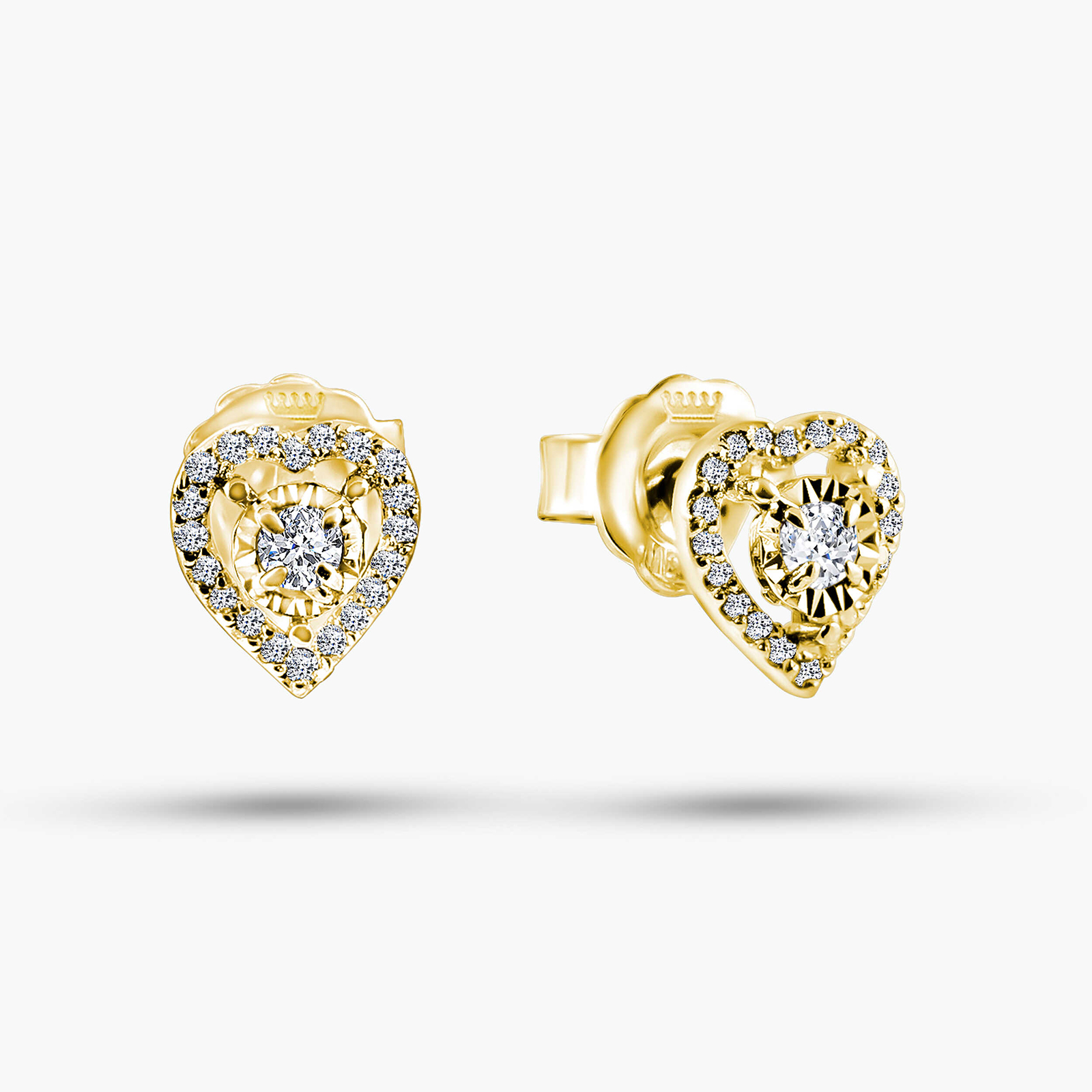 עגילי זהב 14K משובצים יהלומים בצורת לב