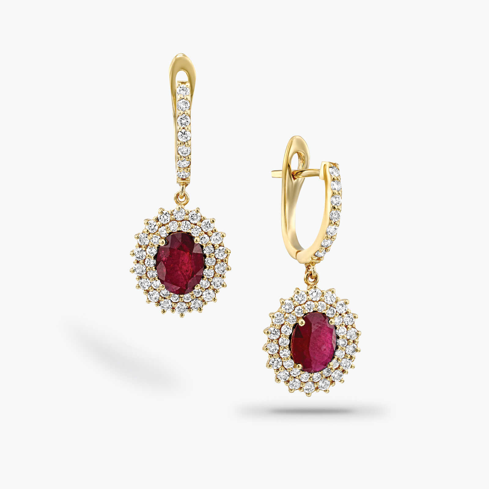 עגילי זהב משובצים אבני רובי ויהלומים