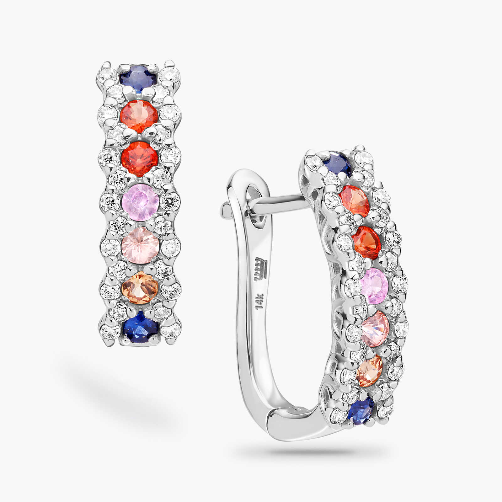 עגילי RAINBOW WHITE משובצי יהלומים וספירים