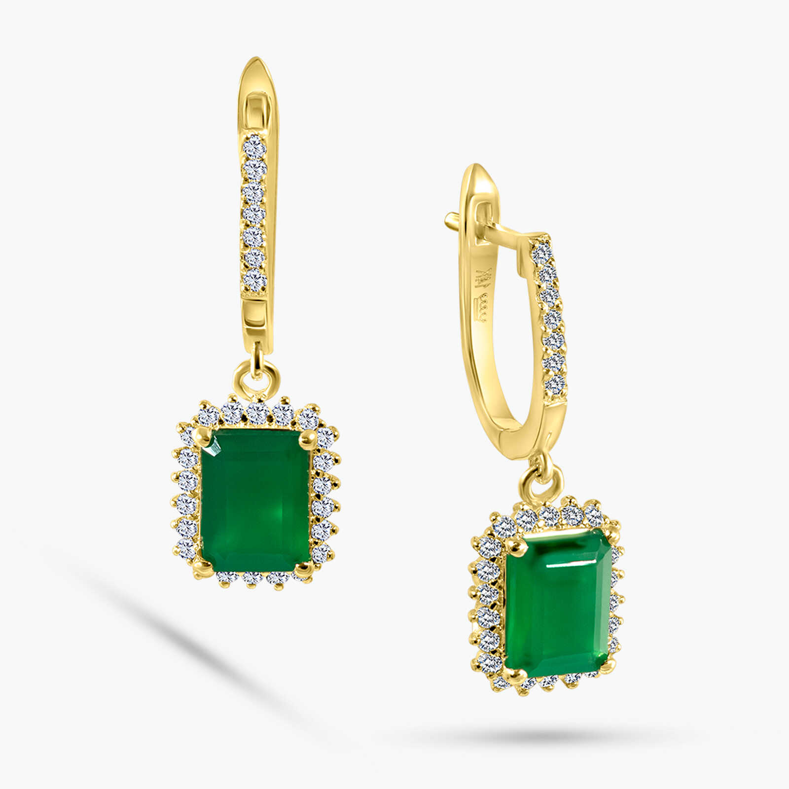 עגילי זהב משובצים אגת ויהלומים