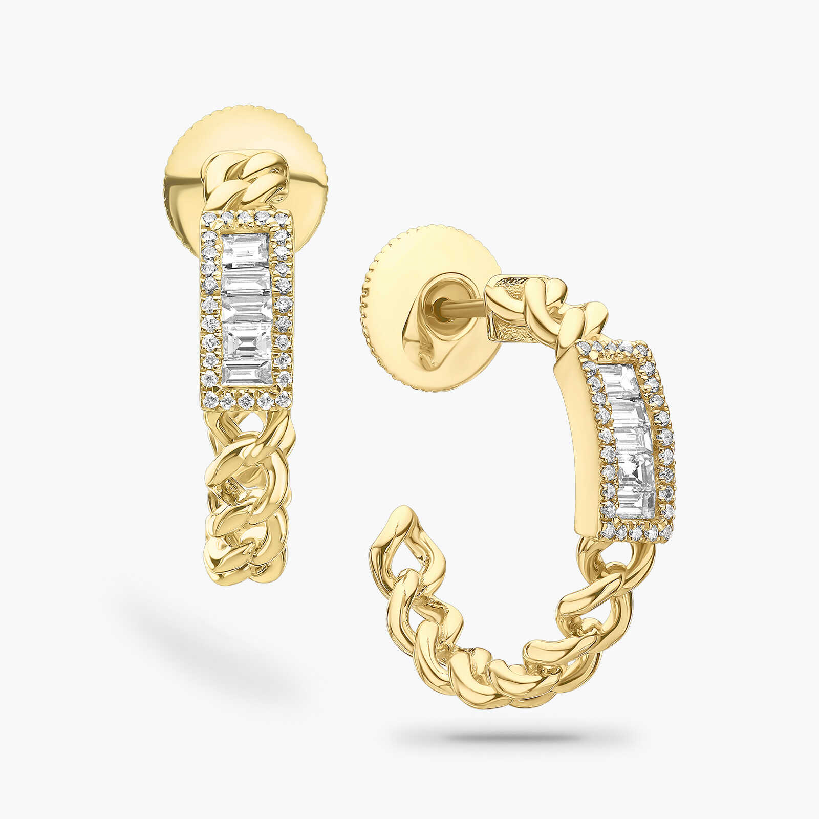 עגילי חוליות זהב משובצי יהלומים